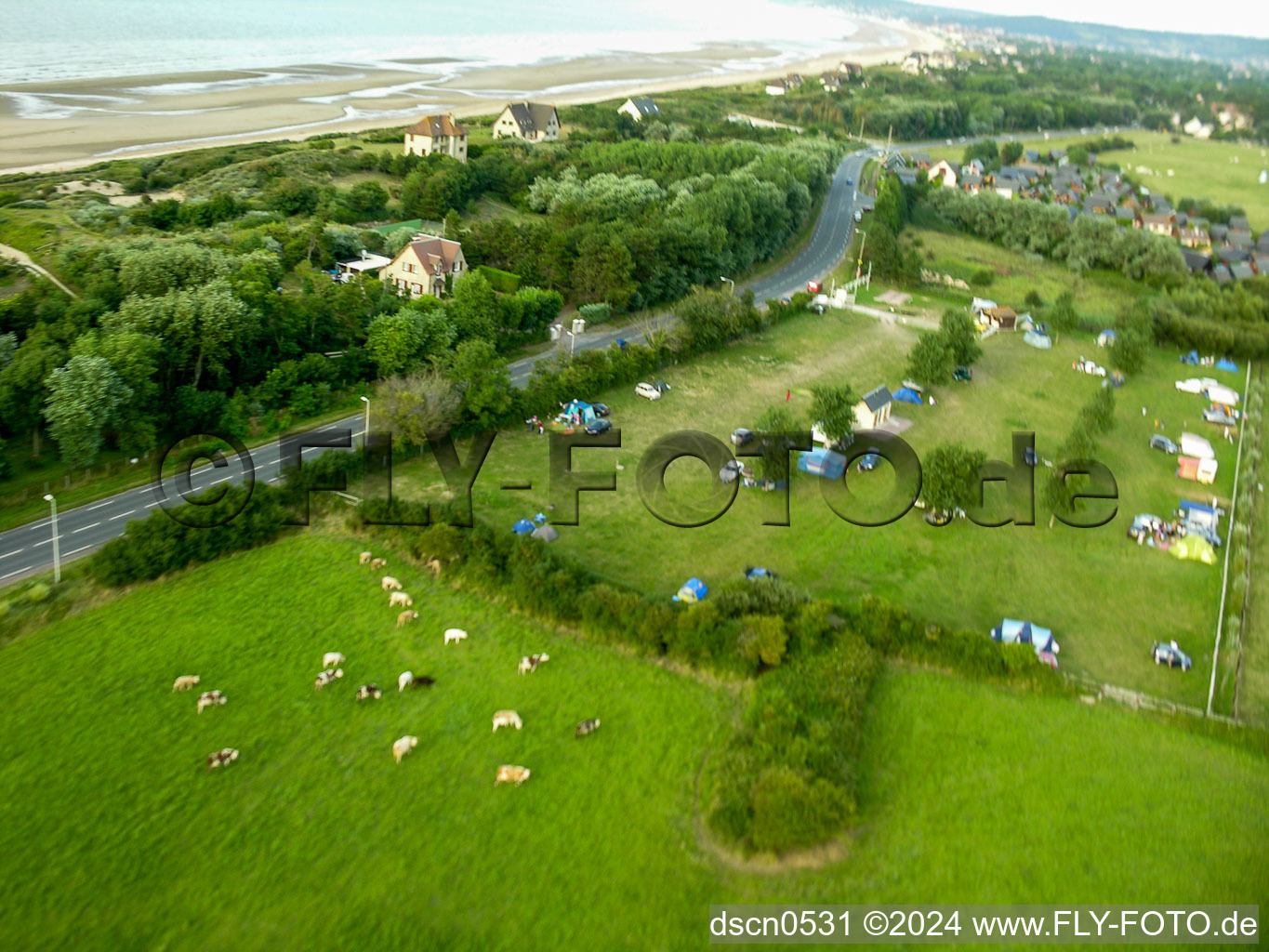 Aerial view of Merville-Franceville-Plage in the state Calvados, France