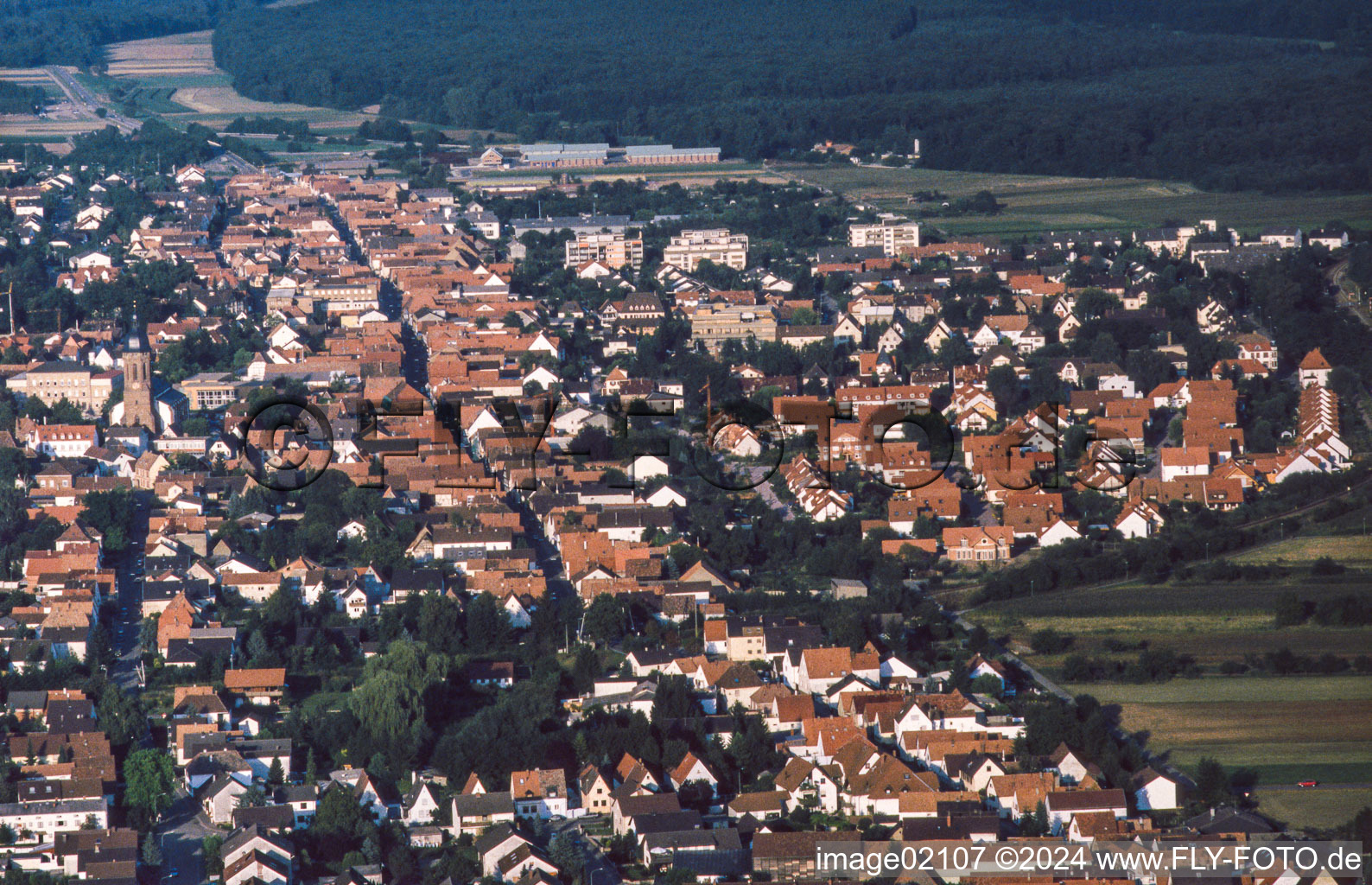 Rheinstrasse from the balloon in Kandel in the state Rhineland-Palatinate, Germany