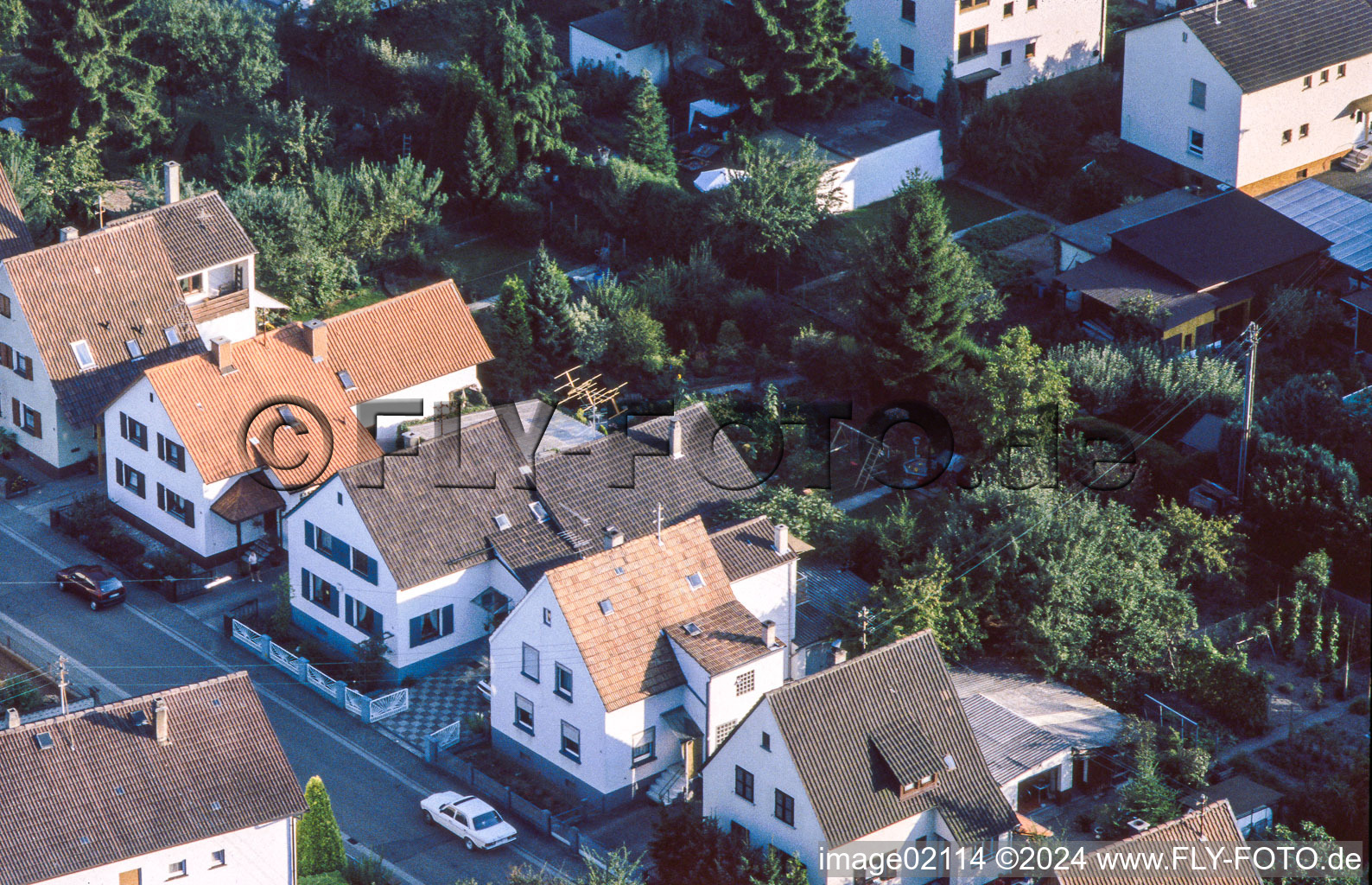 Aerial view of Garden City Waldstraße from the balloon in Kandel in the state Rhineland-Palatinate, Germany