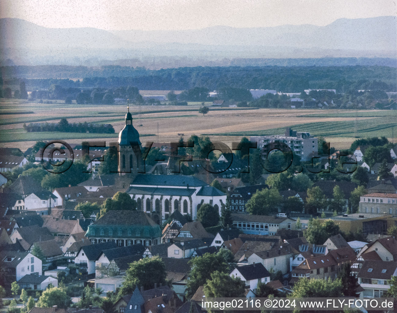 St. George's Church from the balloon in Kandel in the state Rhineland-Palatinate, Germany