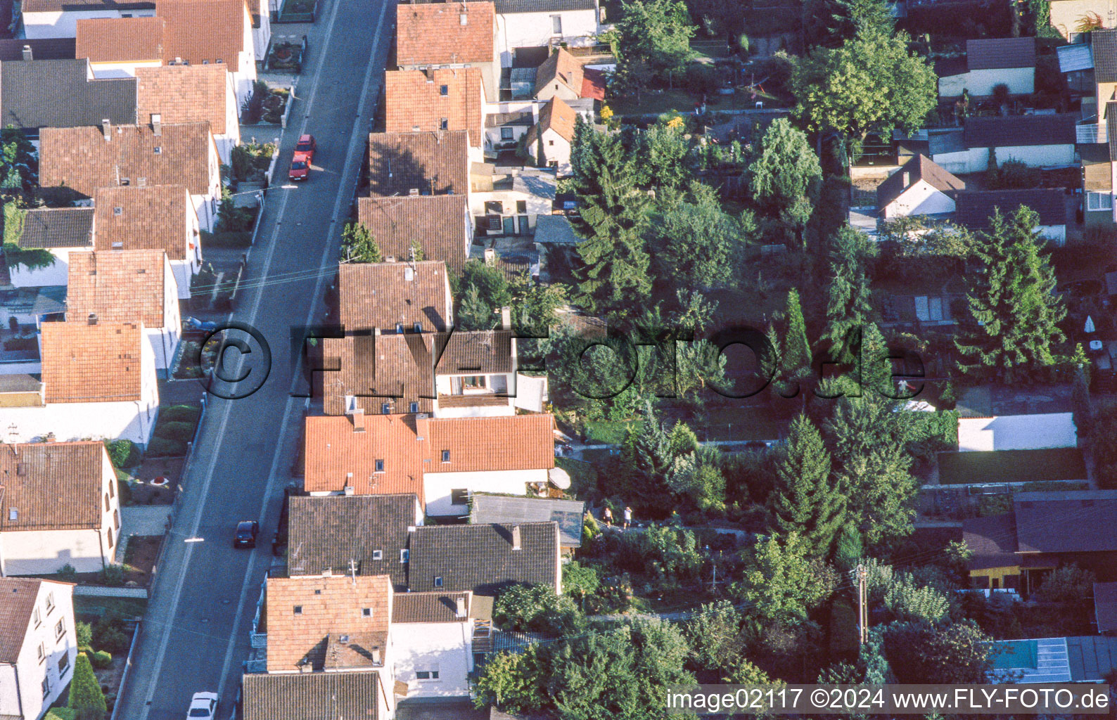 Aerial photograpy of Garden City Waldstraße from the balloon in Kandel in the state Rhineland-Palatinate, Germany