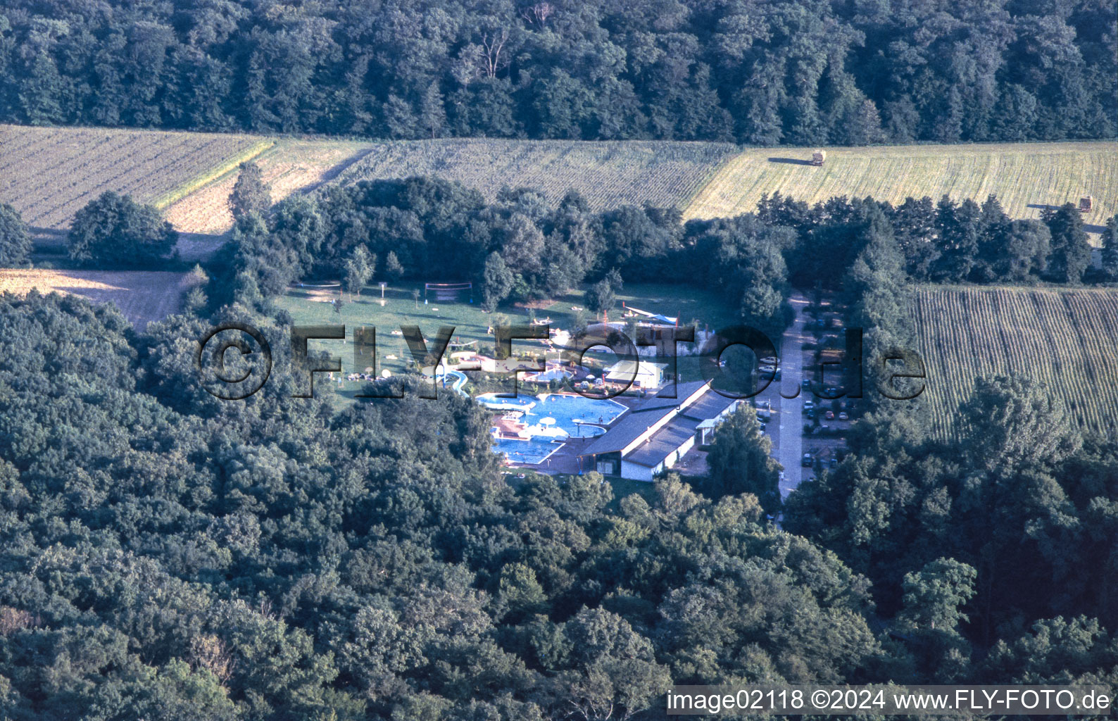 Forest swimming pool from the balloon in Kandel in the state Rhineland-Palatinate, Germany