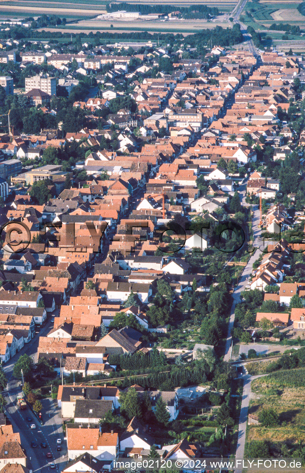 Aerial view of Rhine Street from the balloon in Kandel in the state Rhineland-Palatinate, Germany