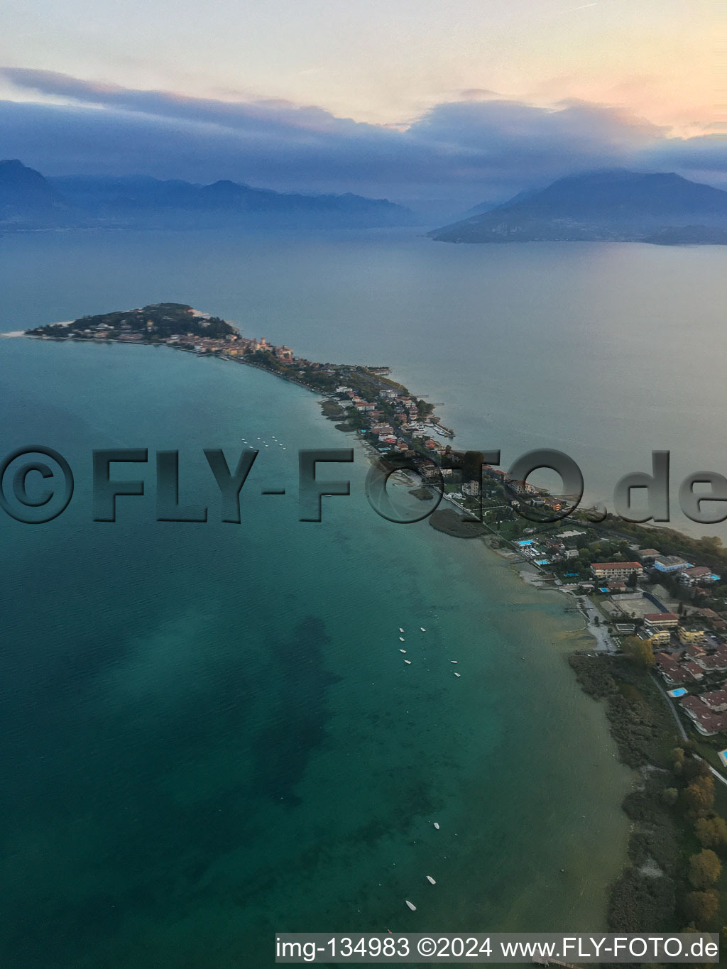 Morning mood at Lake Garda in Sirmione in the state Brescia, Italy