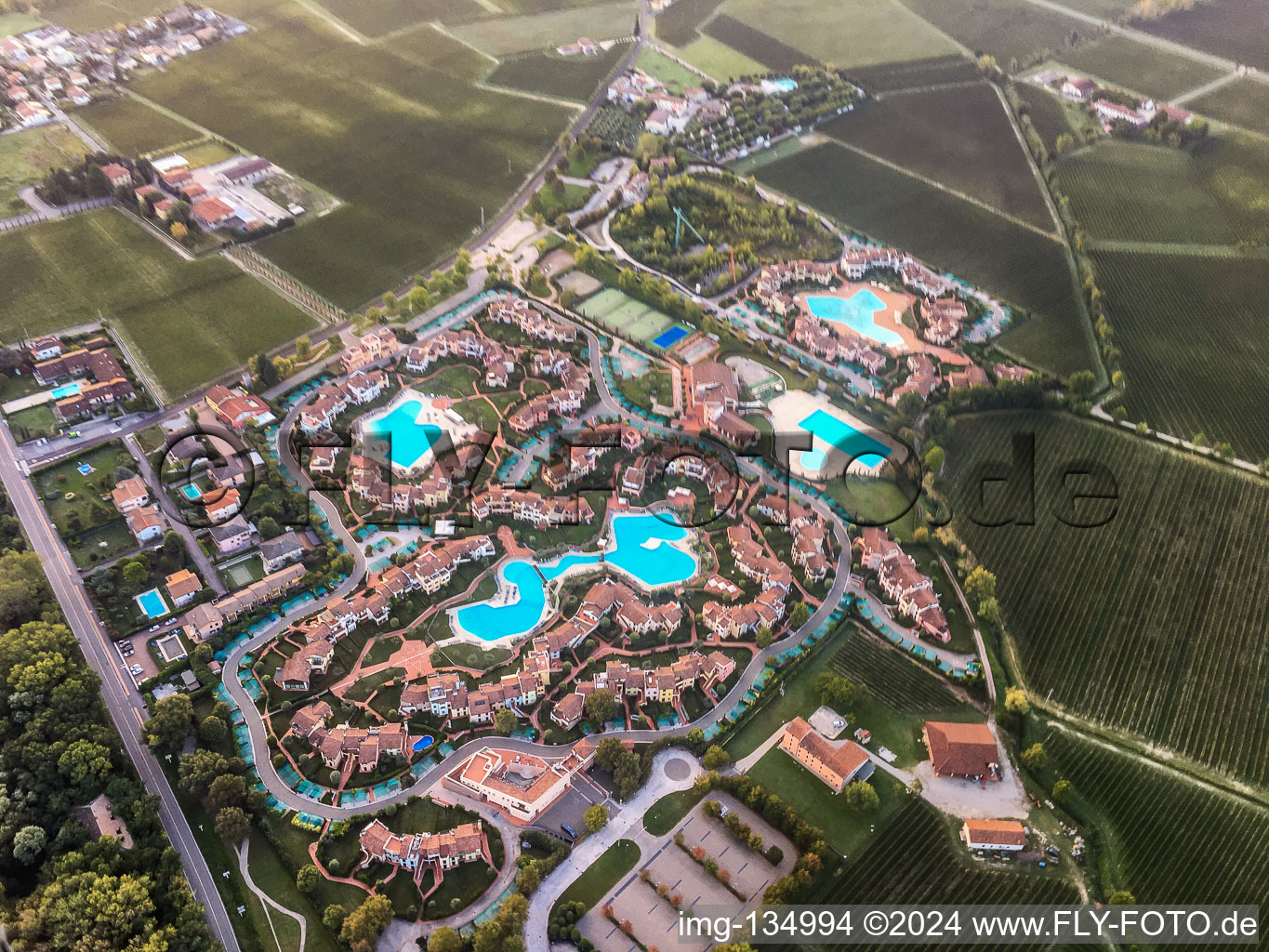 Aerial view of Garda Resort Village in Peschiera del Garda in the state Verona, Italy