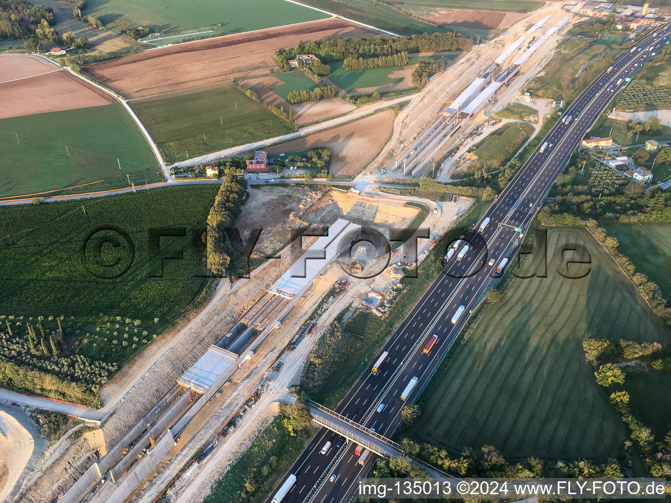 Oblique view of Tunnel construction site along the A4 in the district Bornade di Sotto in Desenzano del Garda in the state Brescia, Italy