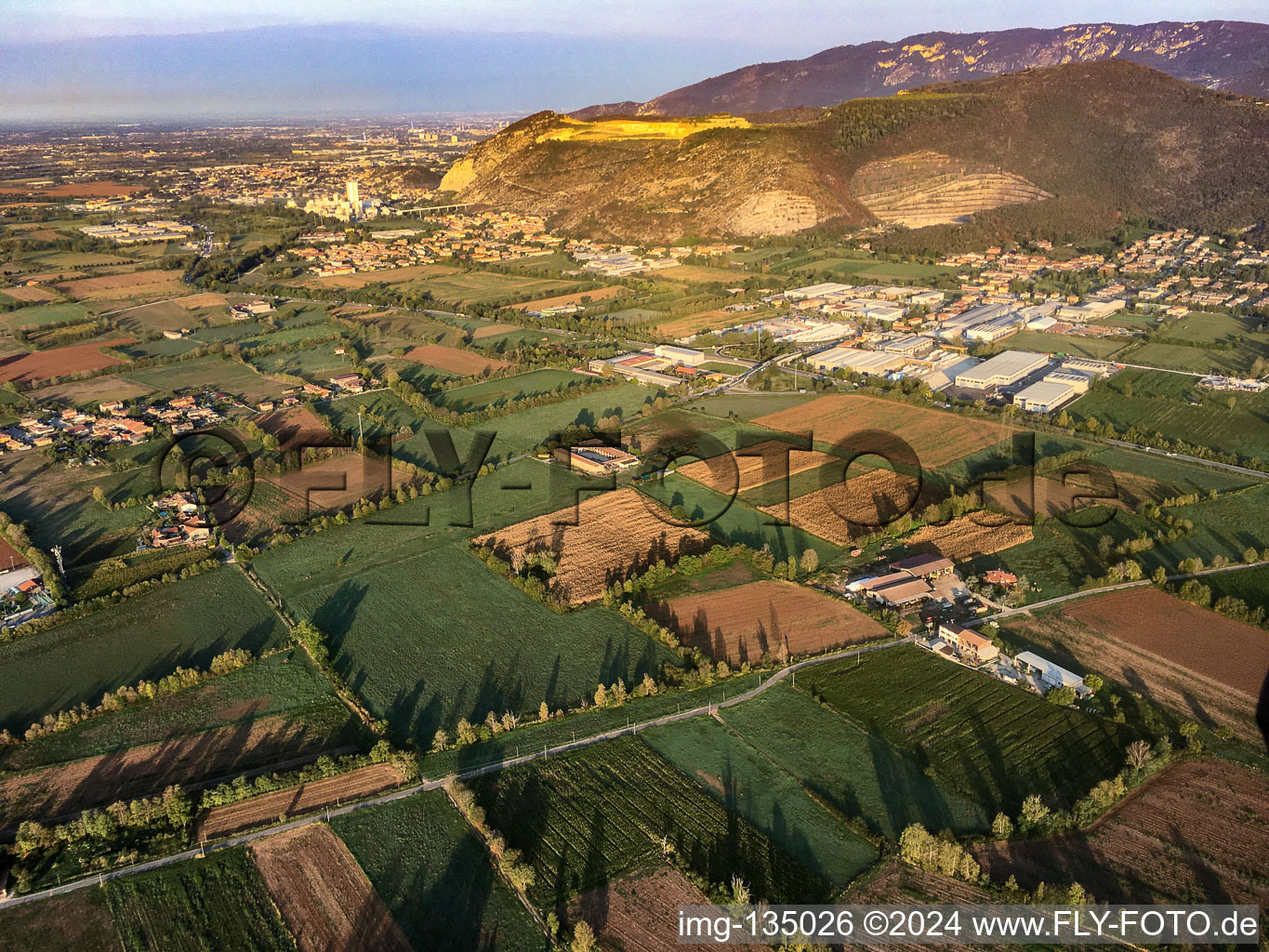 Aerial view of Marble quarries near Mazzano in Nuvolera in the state Brescia, Italy