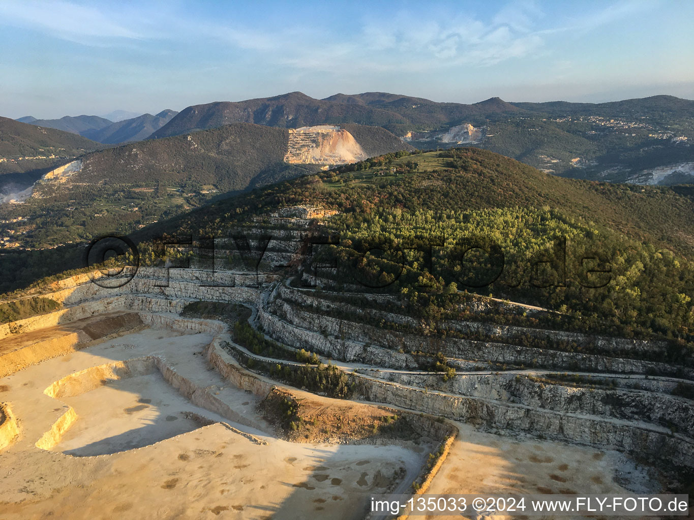 Aerial view of Cava Italcementi limestone quarry in Mazzano in the state Brescia, Italy