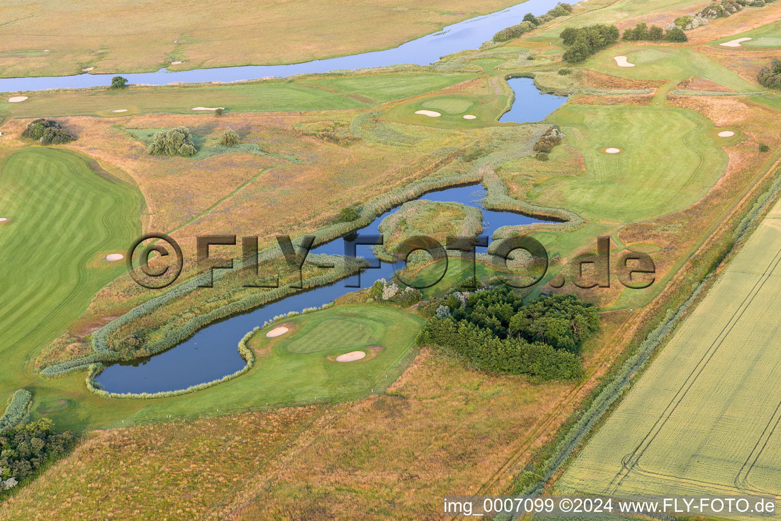 Aerial photograpy of Grounds of the Golf course at of Golfclub Buesum Dithmarschen e.V. in Warwerort in the state Schleswig-Holstein, Germany