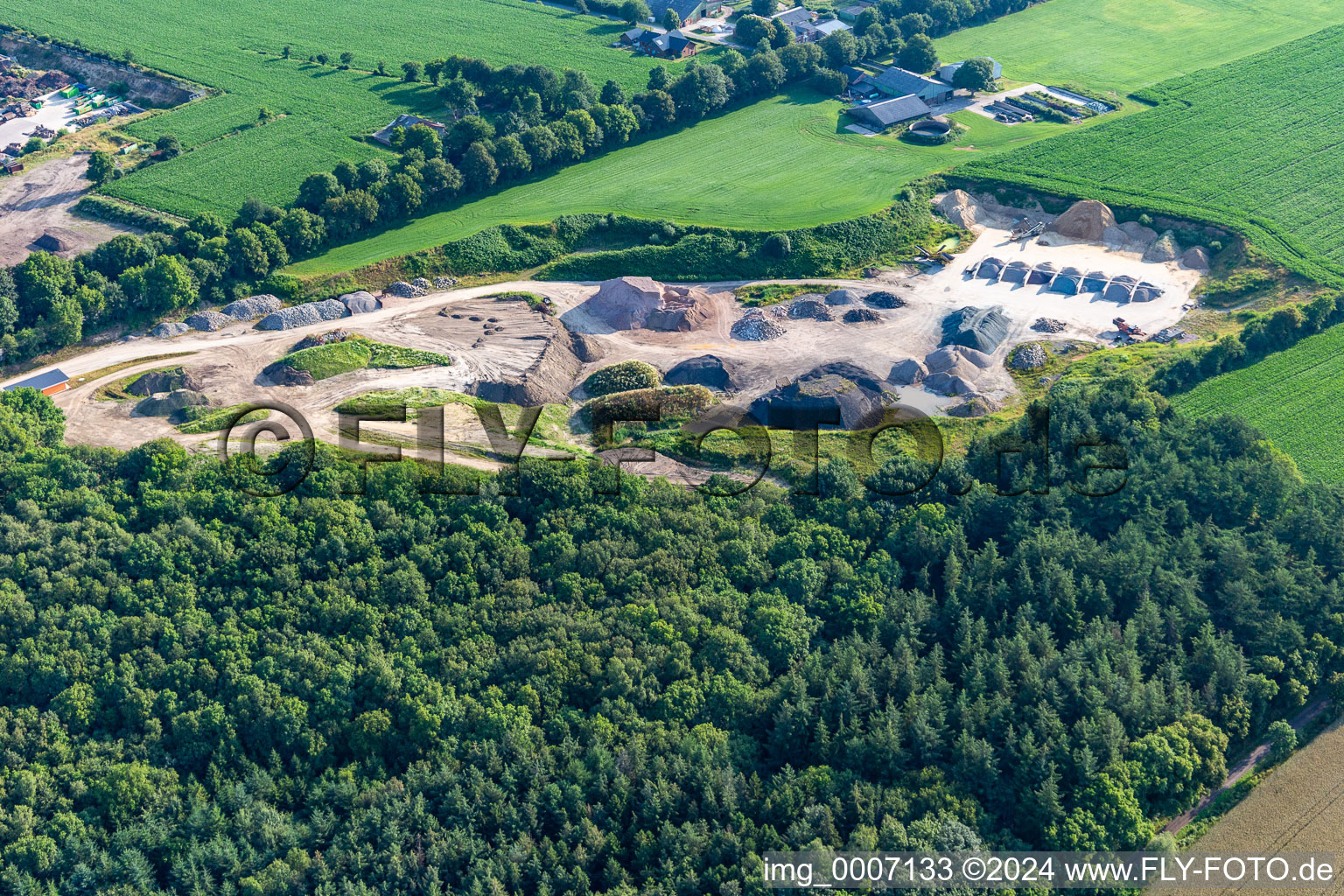 Aerial view of Site waste and recycling sorting of KBA Kompost,-Bauschutt-und Altstoff T&T GmbH and Co. KG in Bargenstedt in the state Schleswig-Holstein, Germany