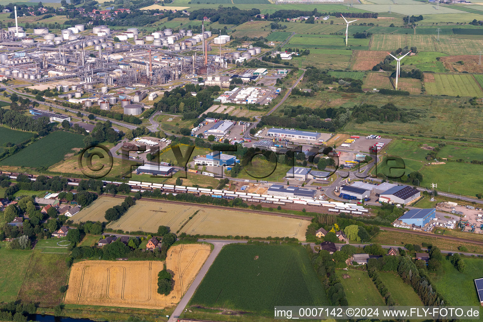 Aerial view of Refinery equipment and management systems on the factory premises of the mineral oil producer Heide Refinery GmbH in Hemmingstedt in Schleswig-Holstein