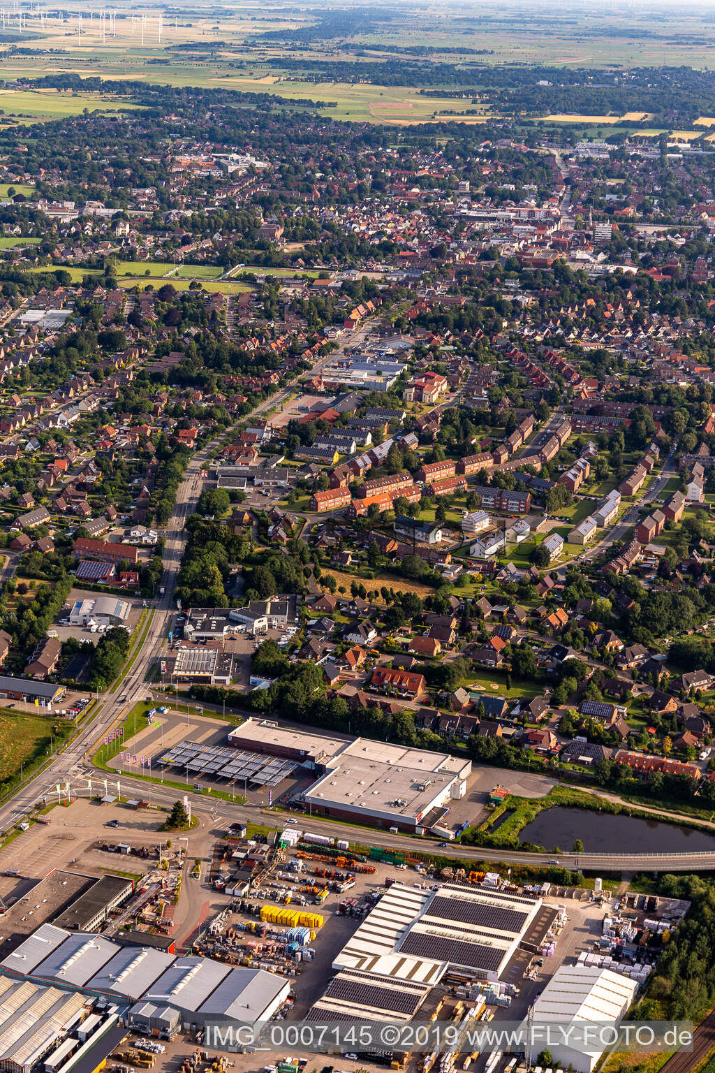 Aerial view of City view on down town in Heide in the state Schleswig-Holstein, Germany