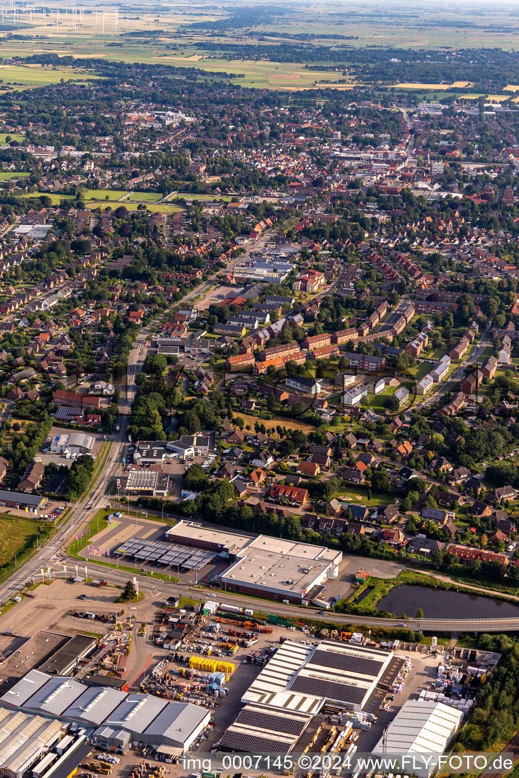 Aerial view of City view on down town in Heide in the state Schleswig-Holstein, Germany