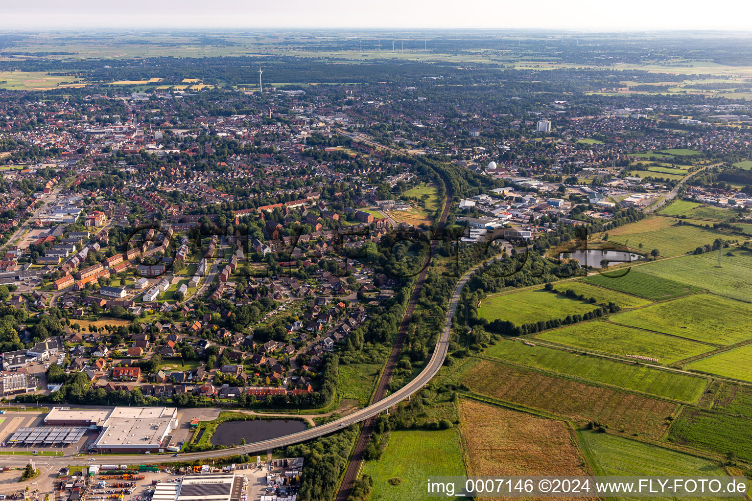 Aerial view of Heide in the state Schleswig Holstein, Germany