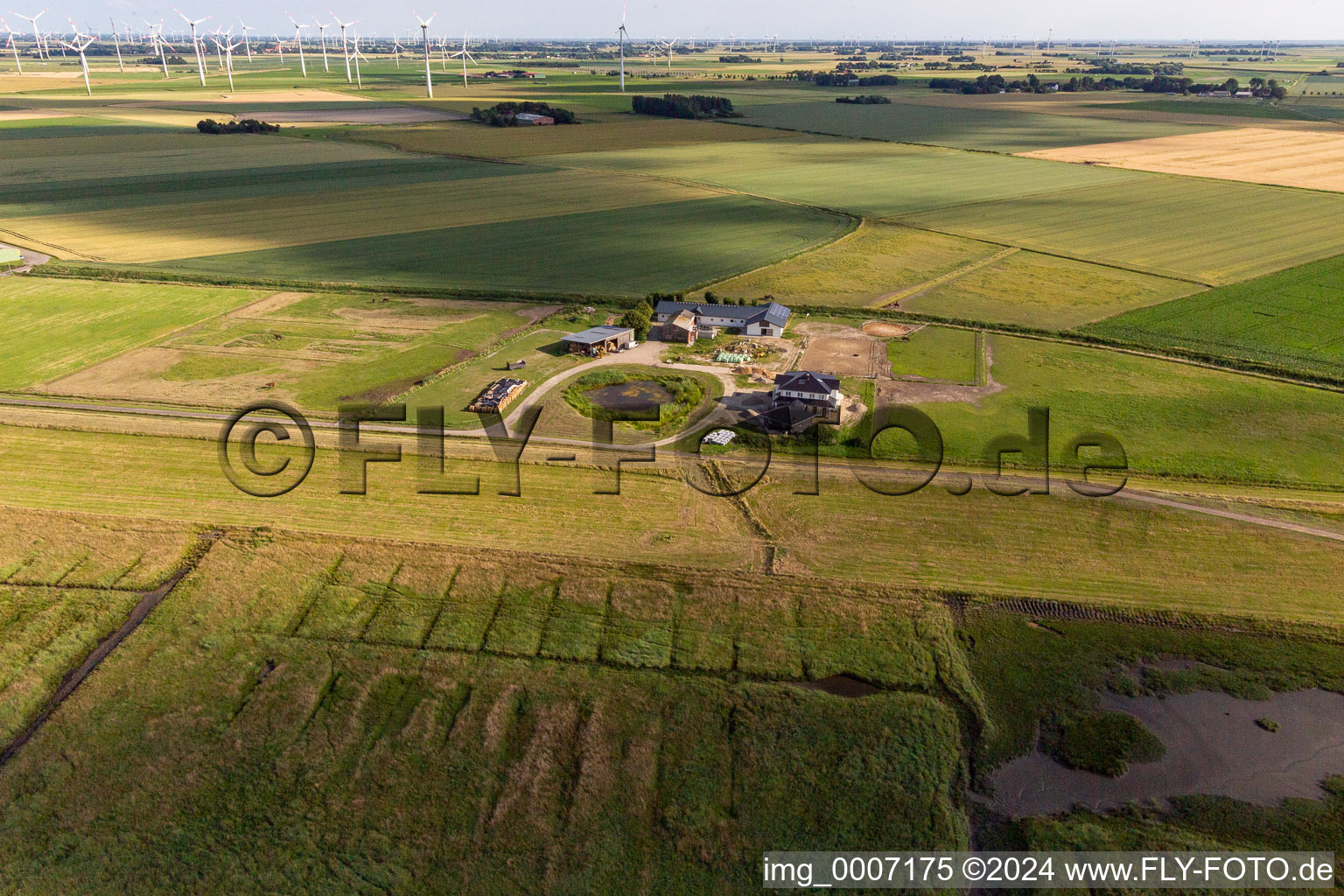 Aerial view of Schäperweg in Wesselburenerkoog in the state Schleswig Holstein, Germany