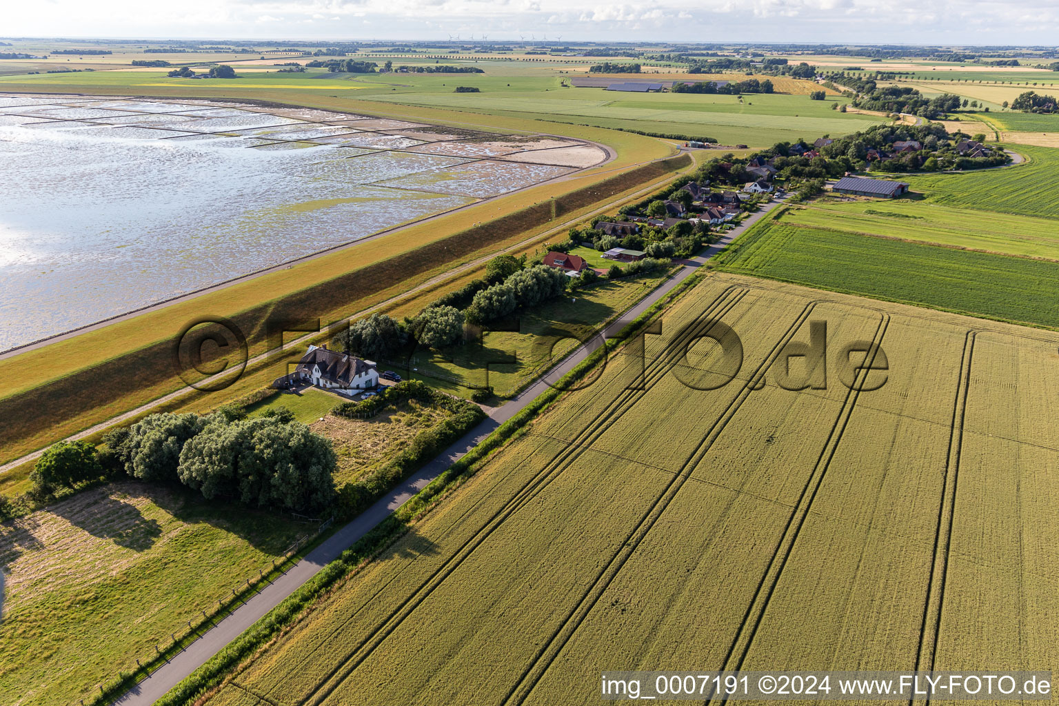 Aerial view of District Westerdeich in Vollerwiek in the state Schleswig Holstein, Germany