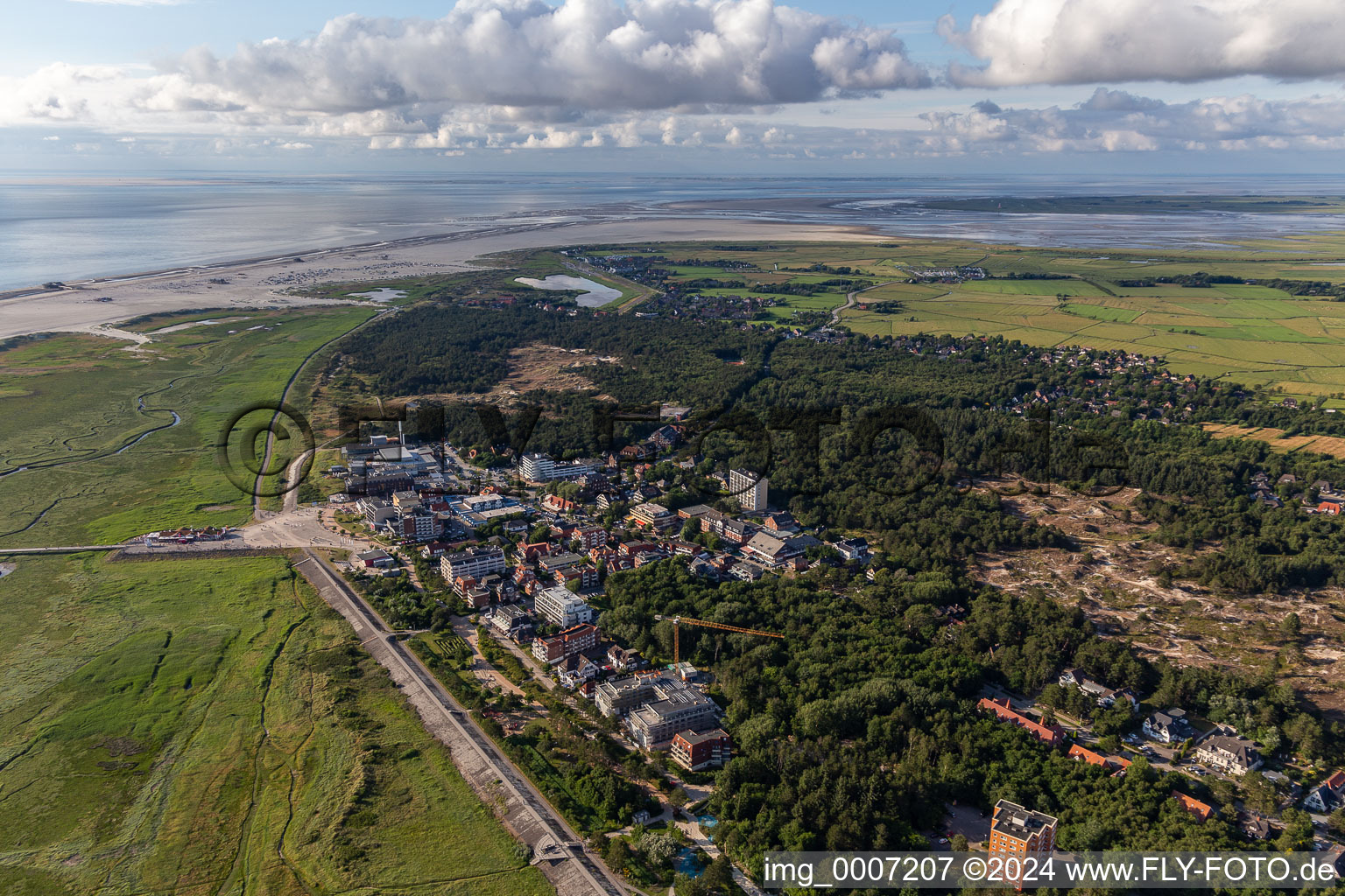 Townscape on the seacoast at the North Sea in Sankt Peter-Ording in the state Schleswig-Holstein, Germany