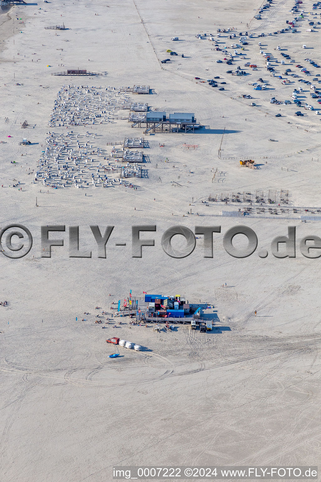 Aerial photograpy of Coastline on the sandy beach of North Sea in Sankt Peter-Ording in the state Schleswig-Holstein, Germany