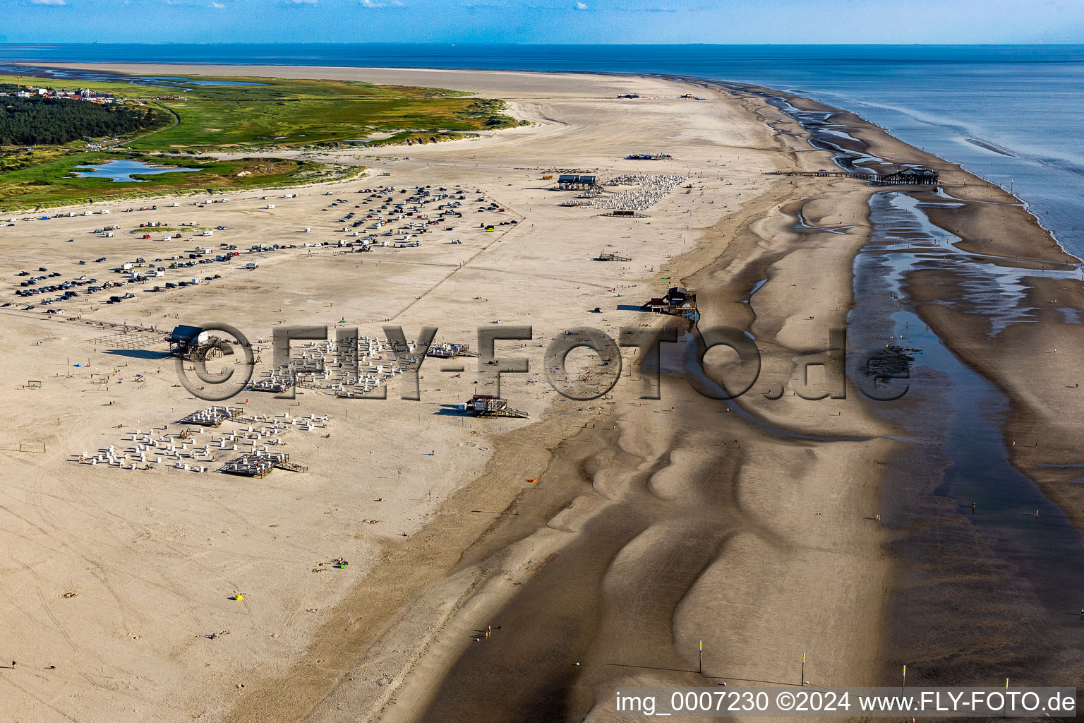 Beach landscape along the of North Sea in Sankt Peter-Ording in the state Schleswig-Holstein, Germany