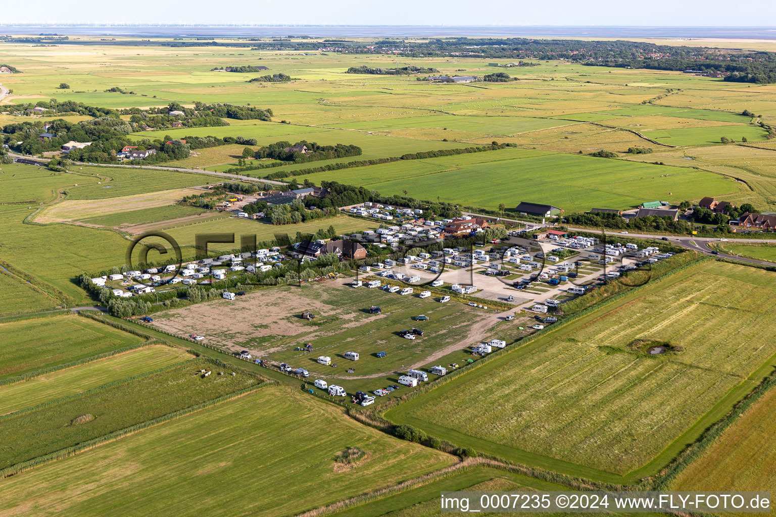 Camping with caravans and tents in Sankt Peter-Ording at Nordfriesland in the state Schleswig-Holstein, Germany