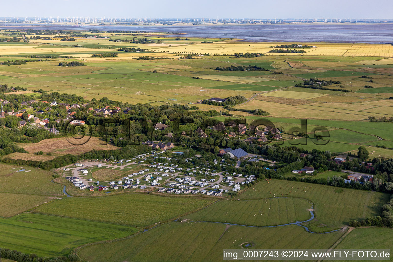 Aerial view of Camping MeerGrün in the district Süderdeich in Tating in the state Schleswig Holstein, Germany