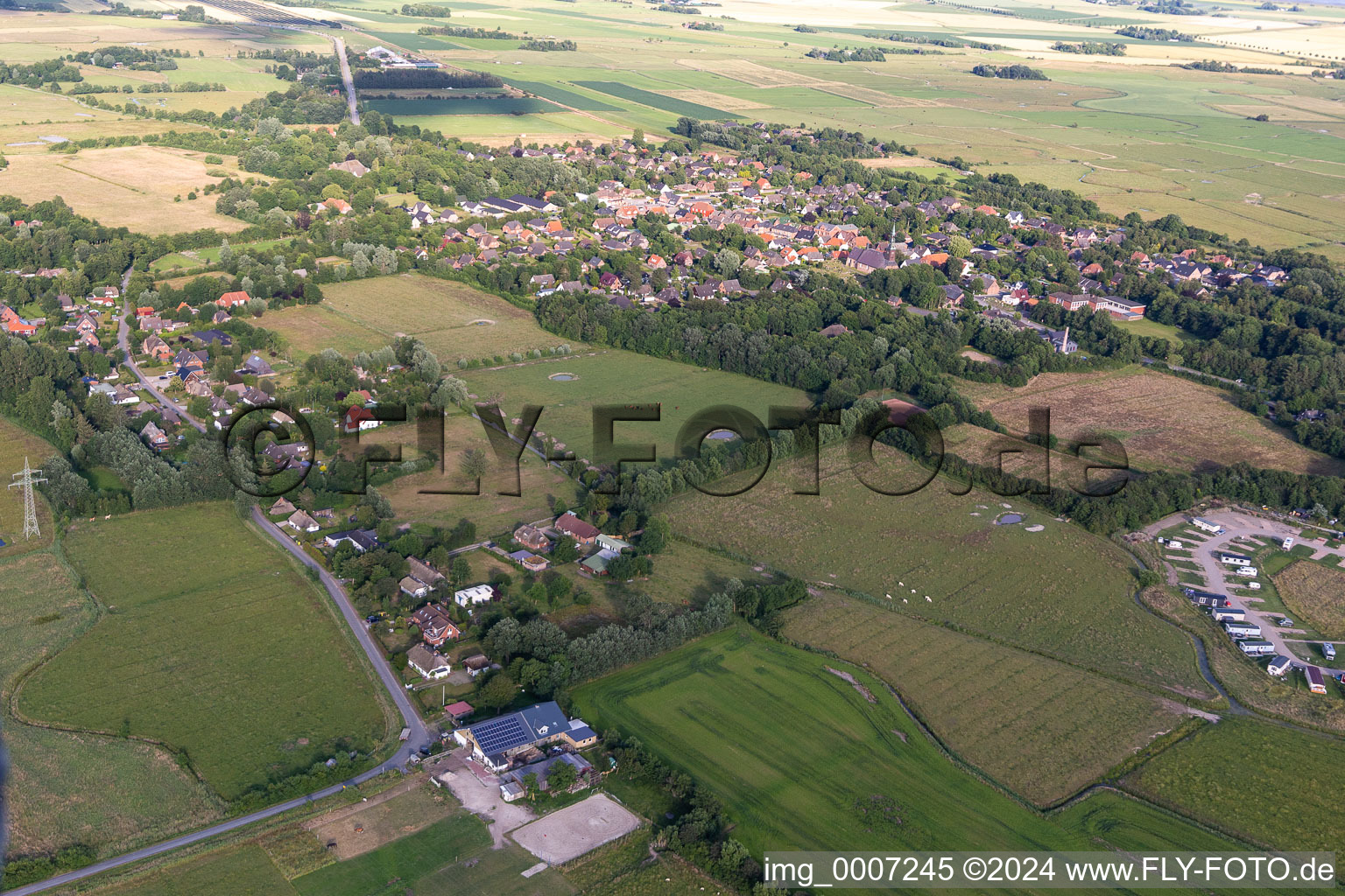 Aerial view of District Osterende in Tating in the state Schleswig Holstein, Germany