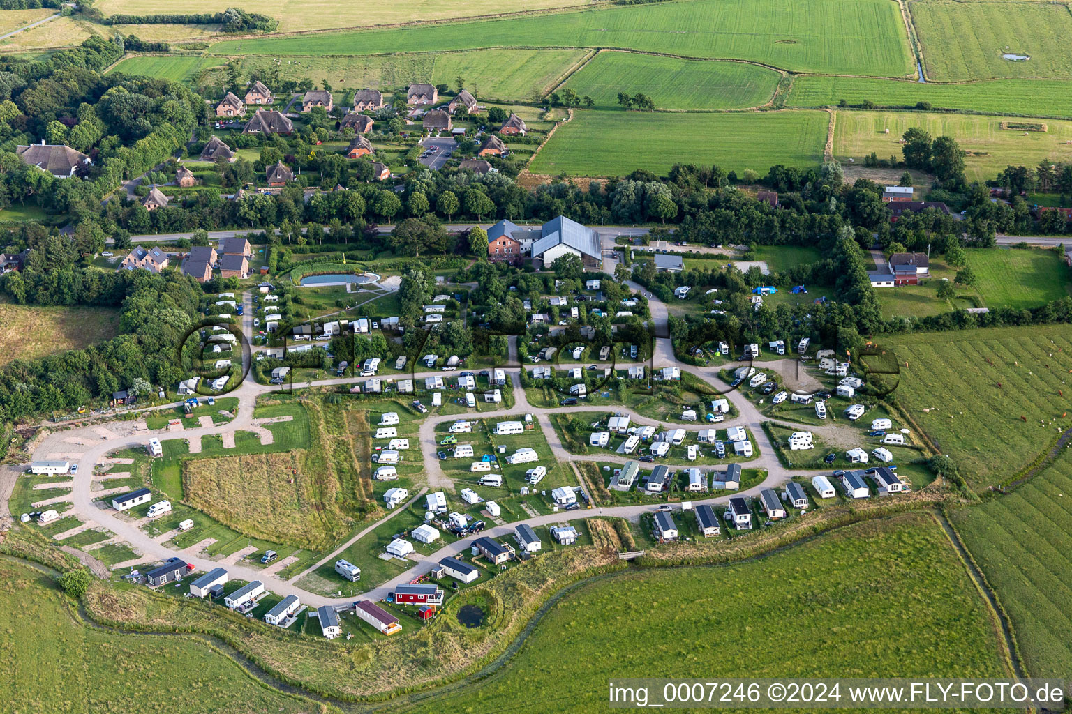 Aerial photograpy of Camping MeerGrün in the district Süderdeich in Tating in the state Schleswig Holstein, Germany