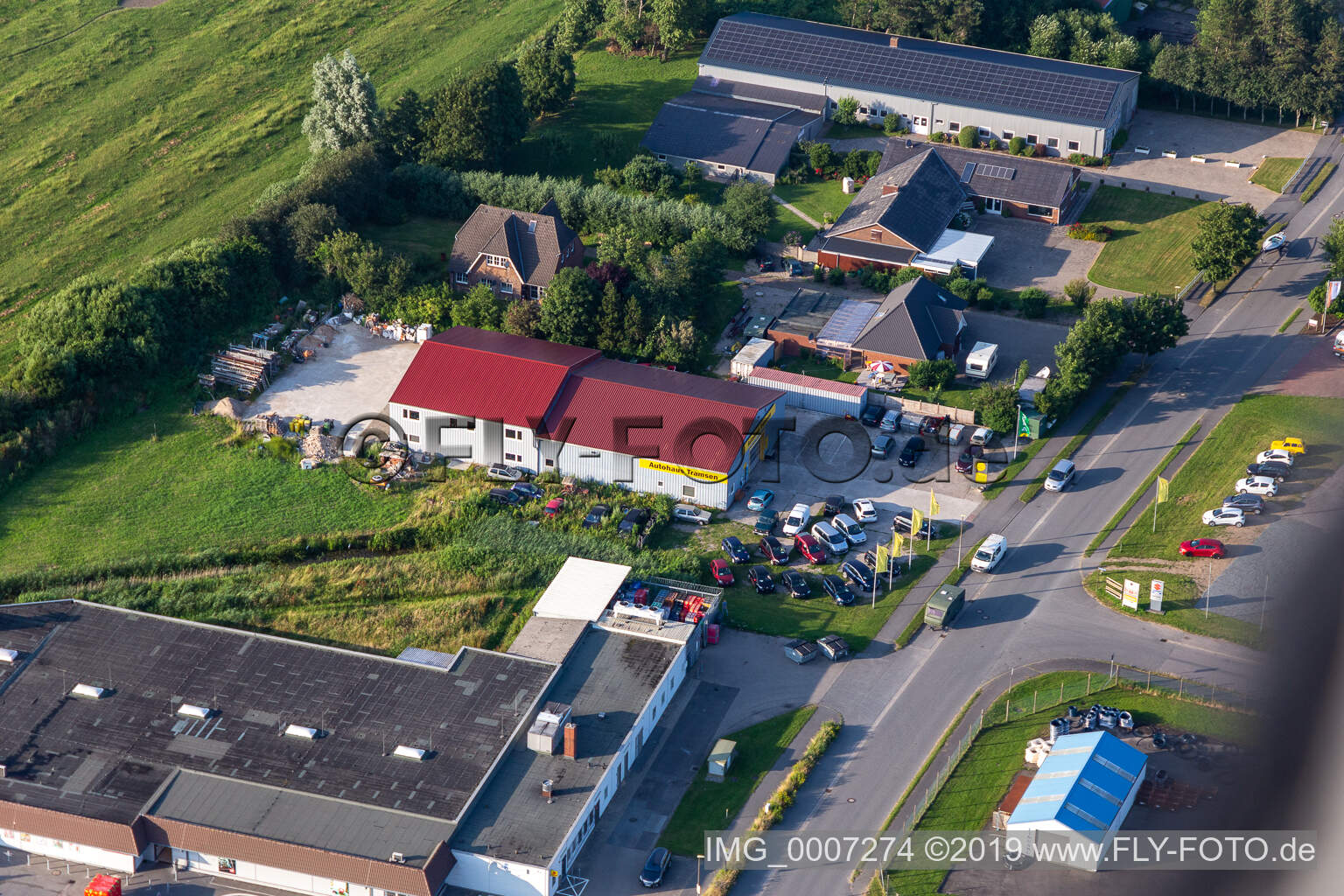 Commercial area Witzworter Straße Car dealership Tramsen in the district Hörn in Friedrichstadt in the state Schleswig Holstein, Germany