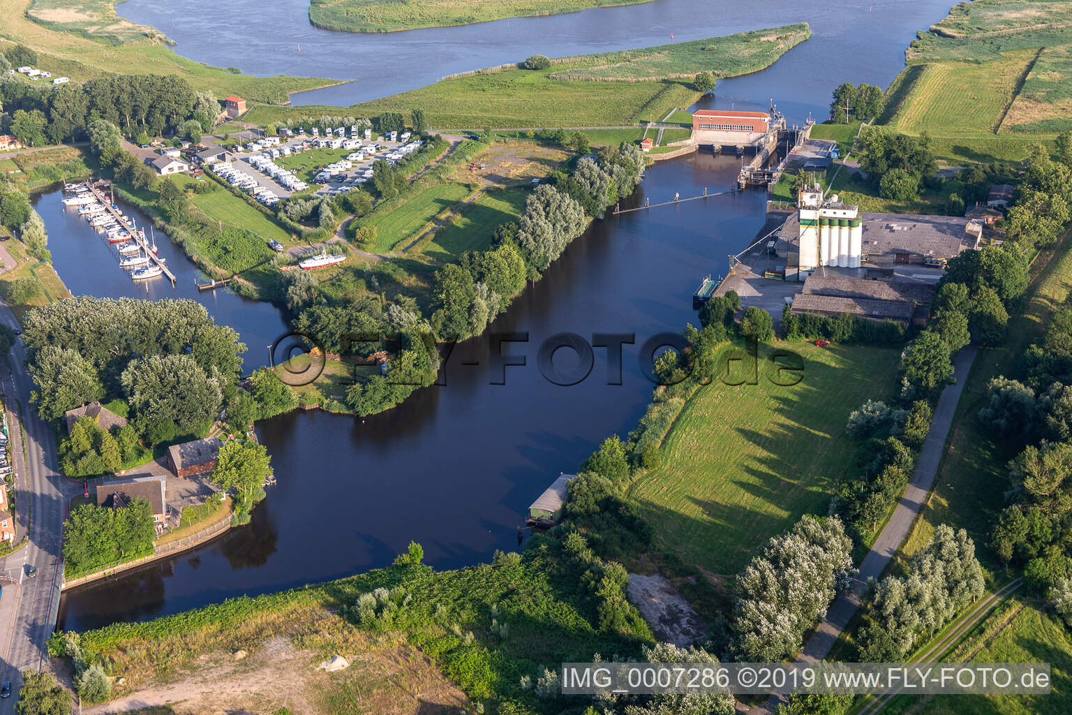 Aerial view of Westersiel train in Friedrichstadt in the state Schleswig Holstein, Germany