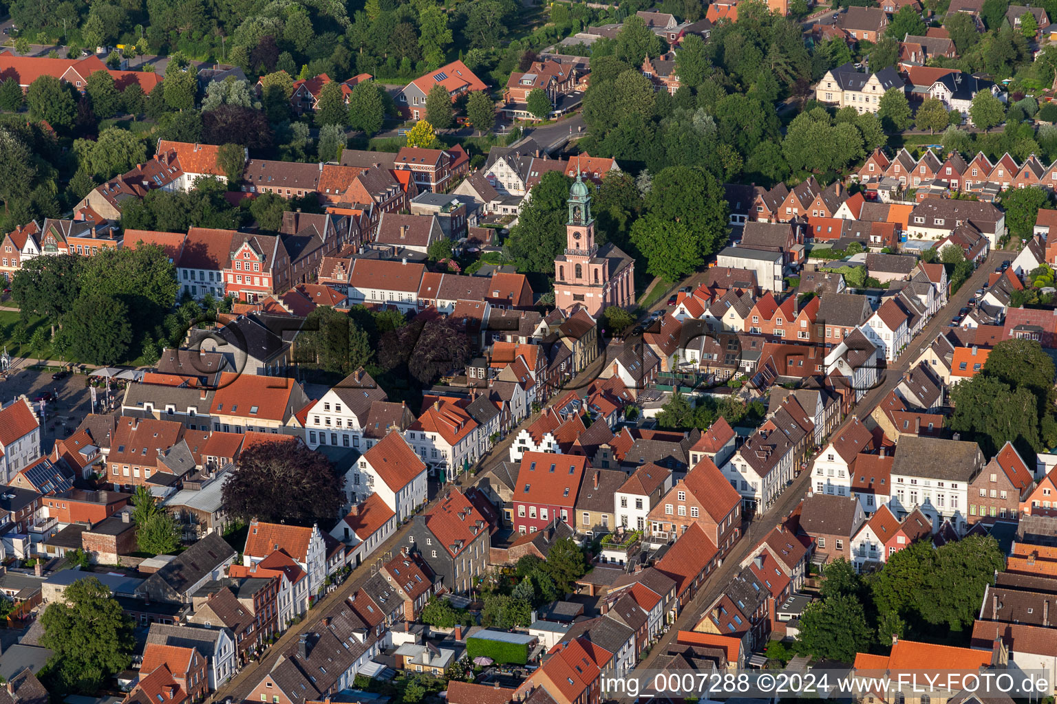 Church building of the Remonstrantenkirche in the Kirchenstrasse in the Old Town- center in Friedrichstadt in the state Schleswig-Holstein, Germany