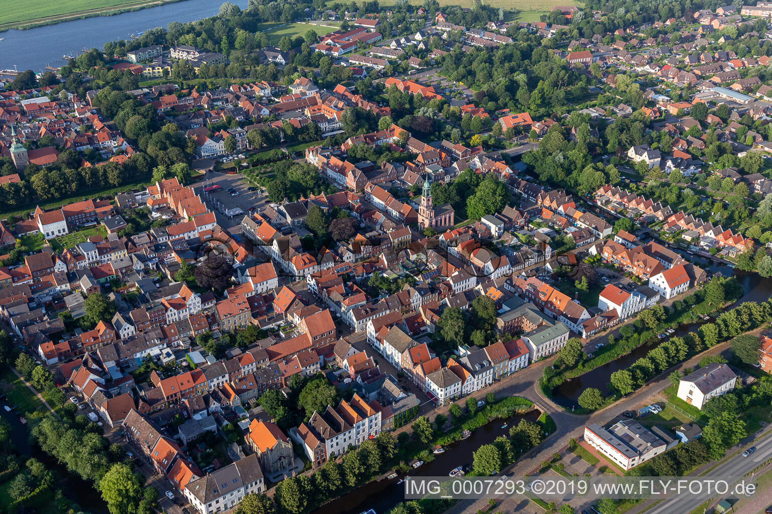 Aerial photograpy of Canal city between Treene, Westersielzug and Eider in Friedrichstadt in the state Schleswig Holstein, Germany