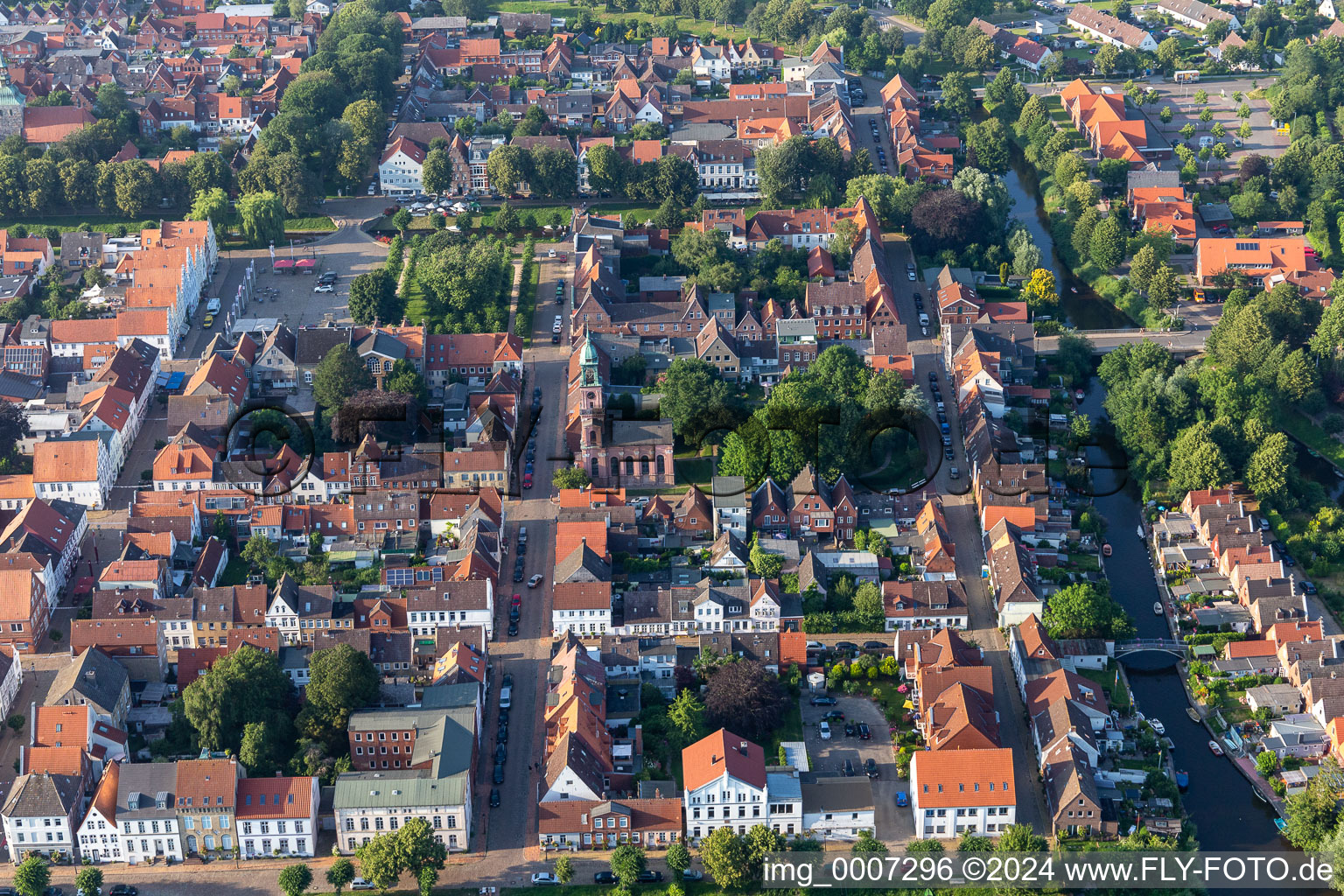 Street guide of famous promenade and shopping street Prinzessstrasse in Friedrichstadt in the state Schleswig-Holstein, Germany