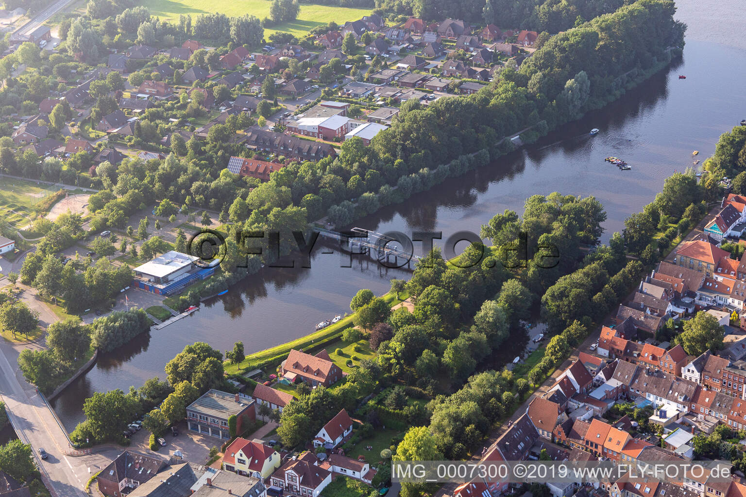 Footbridge over the Westersielzug in Friedrichstadt in the state Schleswig Holstein, Germany