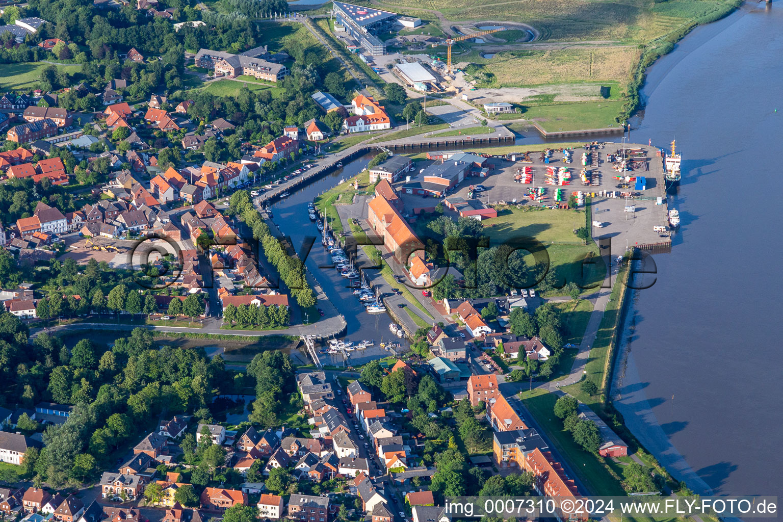 Port facilities on the shores of the museum-harbour Toenning on Eider in Toenning in the state Schleswig-Holstein, Germany