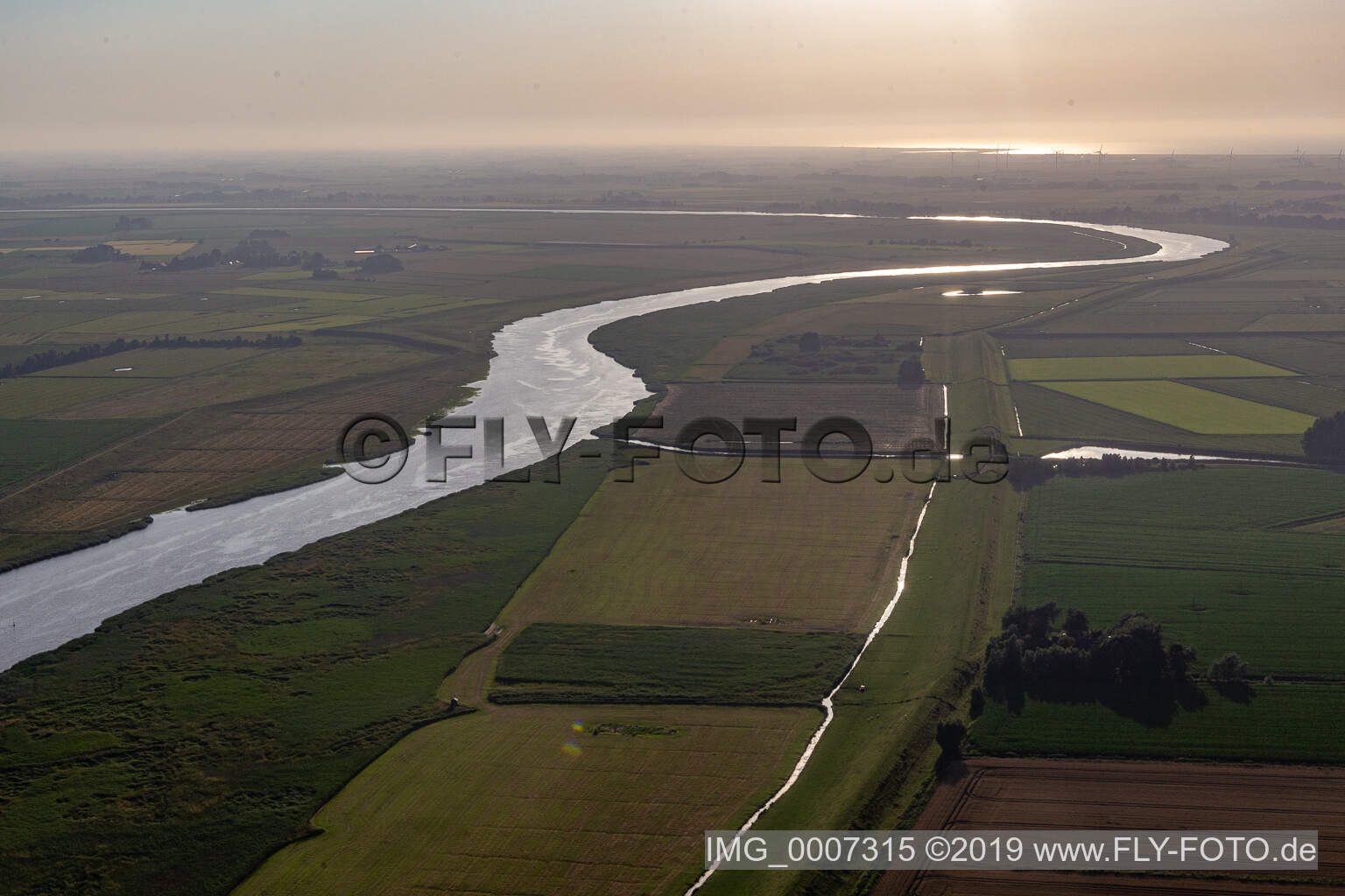 Aerial view of Eider loop between Dithmarschen and North Frisia in Lehe in the state Schleswig Holstein, Germany