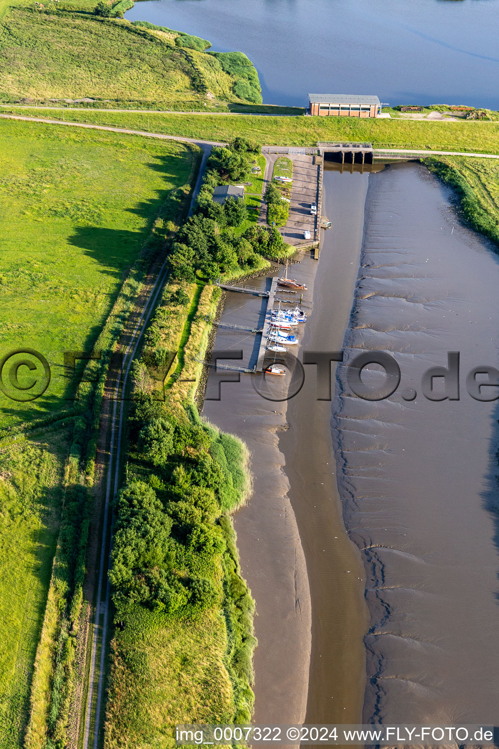 Pier in the district Schülper Neuensiel in Karolinenkoog in the state Schleswig Holstein, Germany