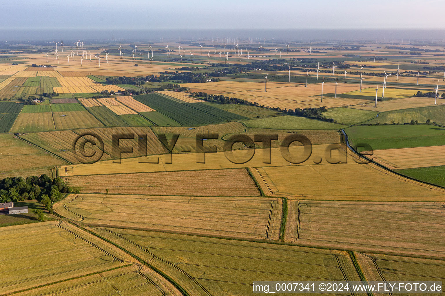 Wind farms in the North Sea in Flehde in the state Schleswig Holstein, Germany