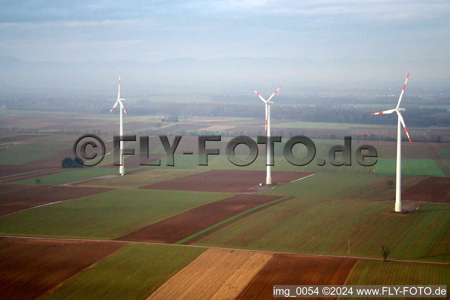 Wind turbines in Minfeld in the state Rhineland-Palatinate, Germany