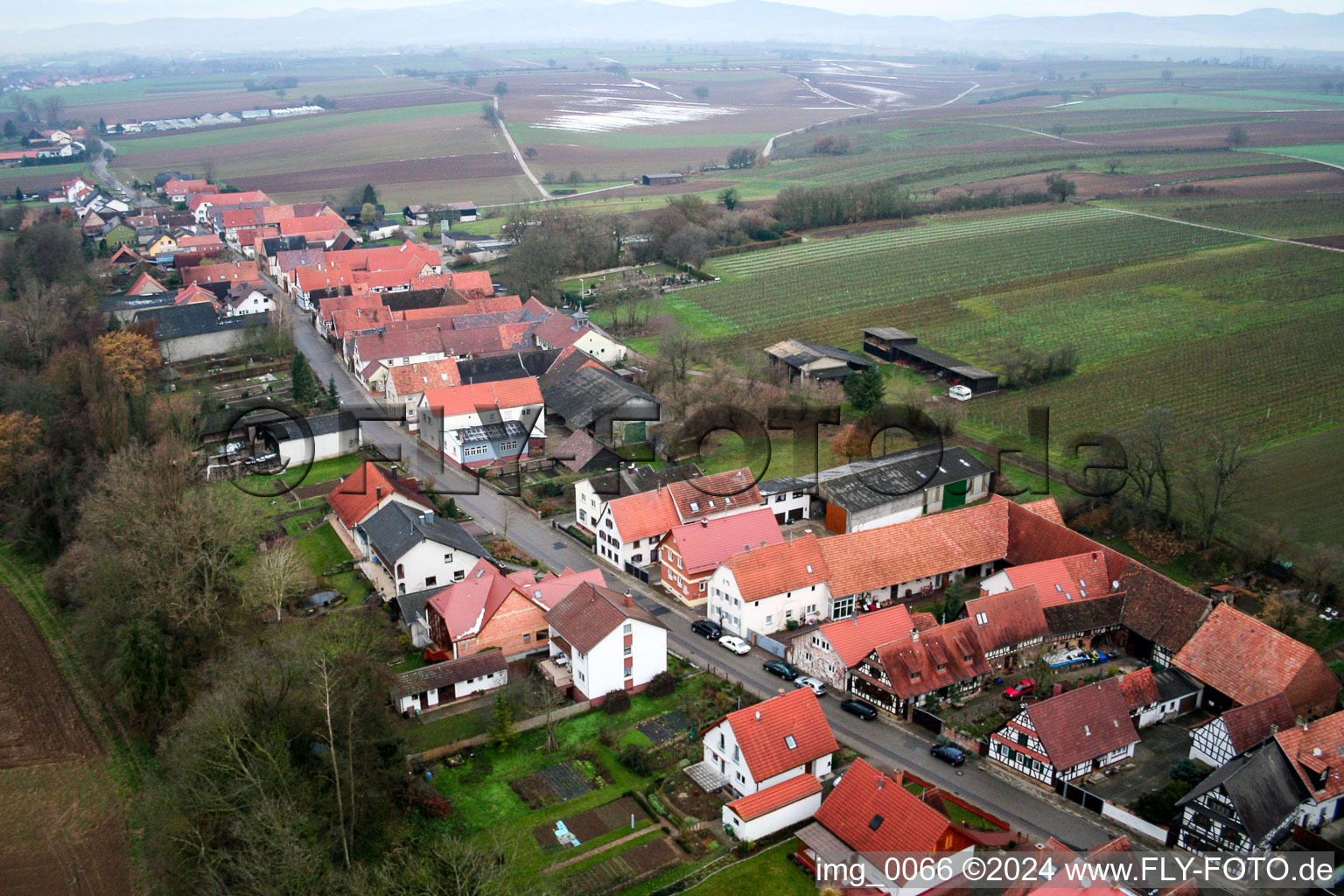 Aerial view of Vollmersweiler in the state Rhineland-Palatinate, Germany