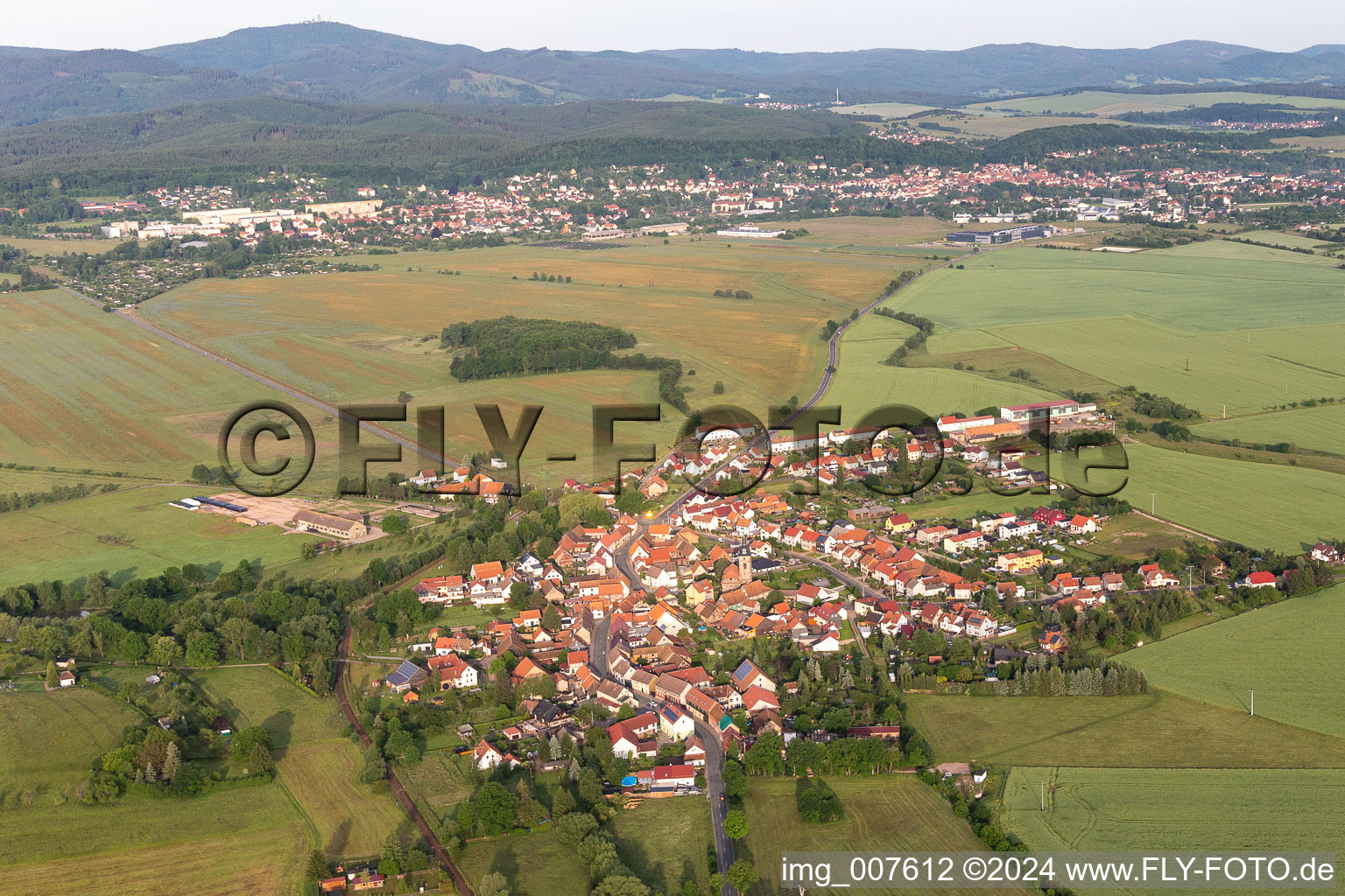 Aerial view of Town View of the streets and houses of the residential areas in Wahlwinkel in the state Thuringia, Germany