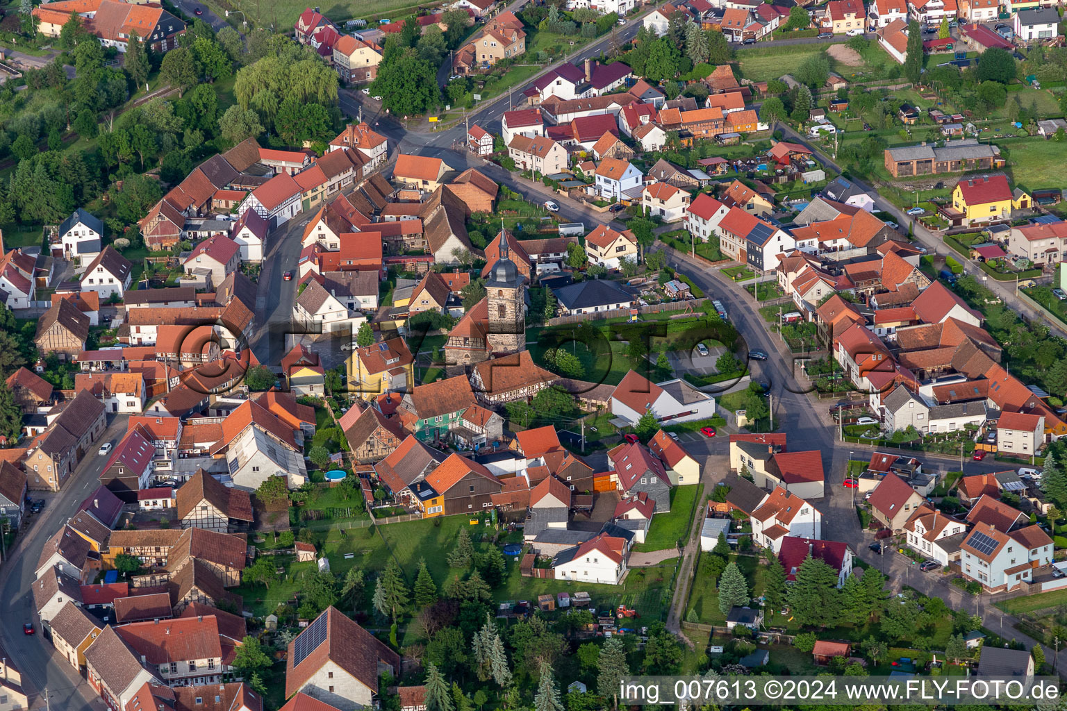 Aerial photograpy of Town View of the streets and houses of the residential areas in Wahlwinkel in the state Thuringia, Germany