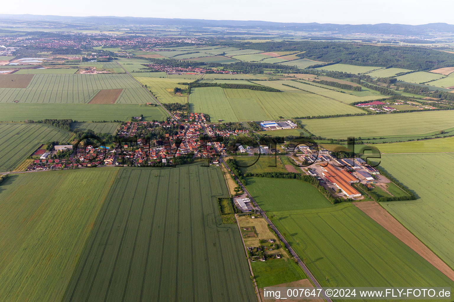 Village view on the edge of agricultural fields and land in Warza in the state Thuringia, Germany