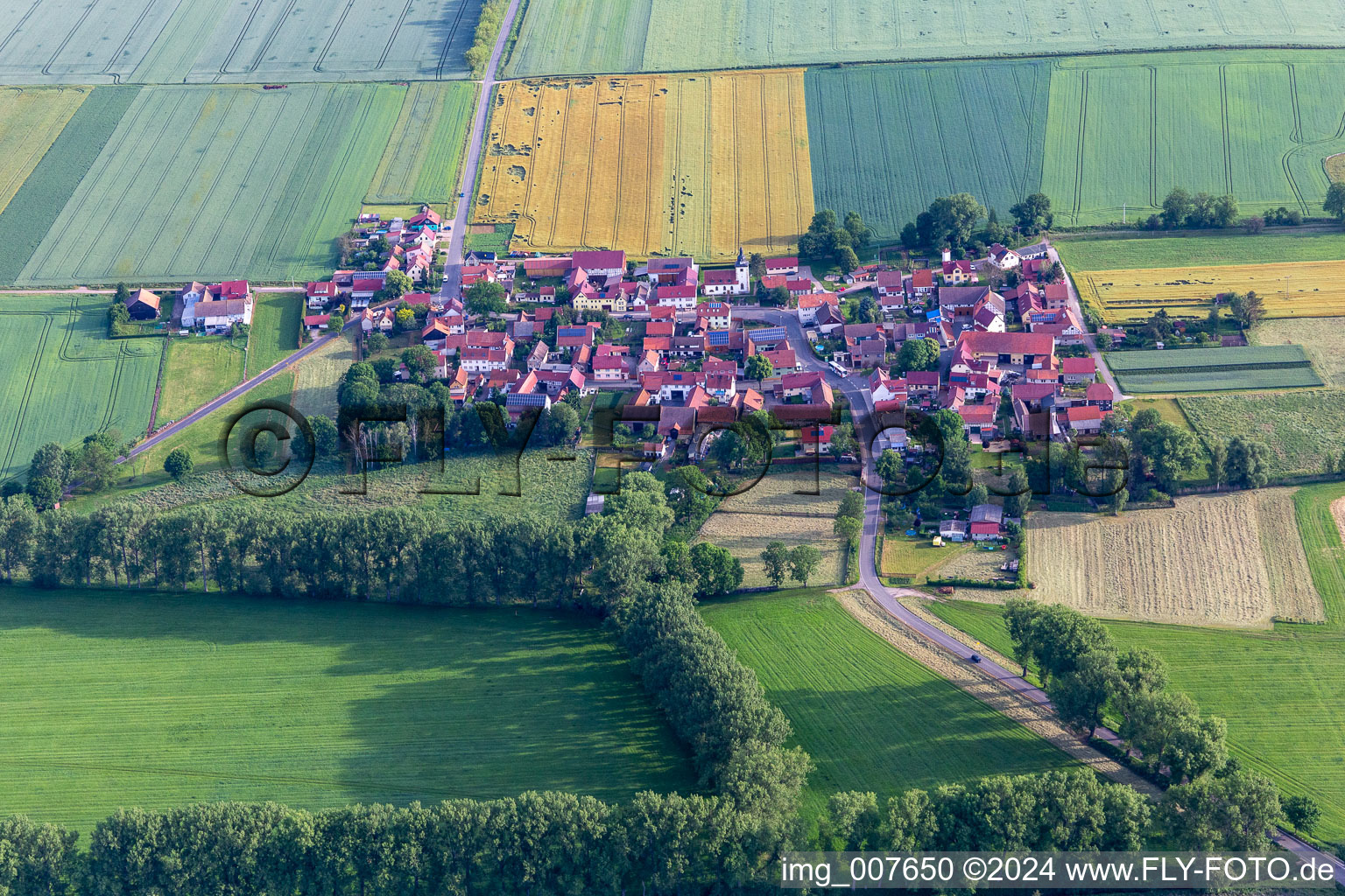 Aerial view of District Hausen in Nessetal in the state Thuringia, Germany