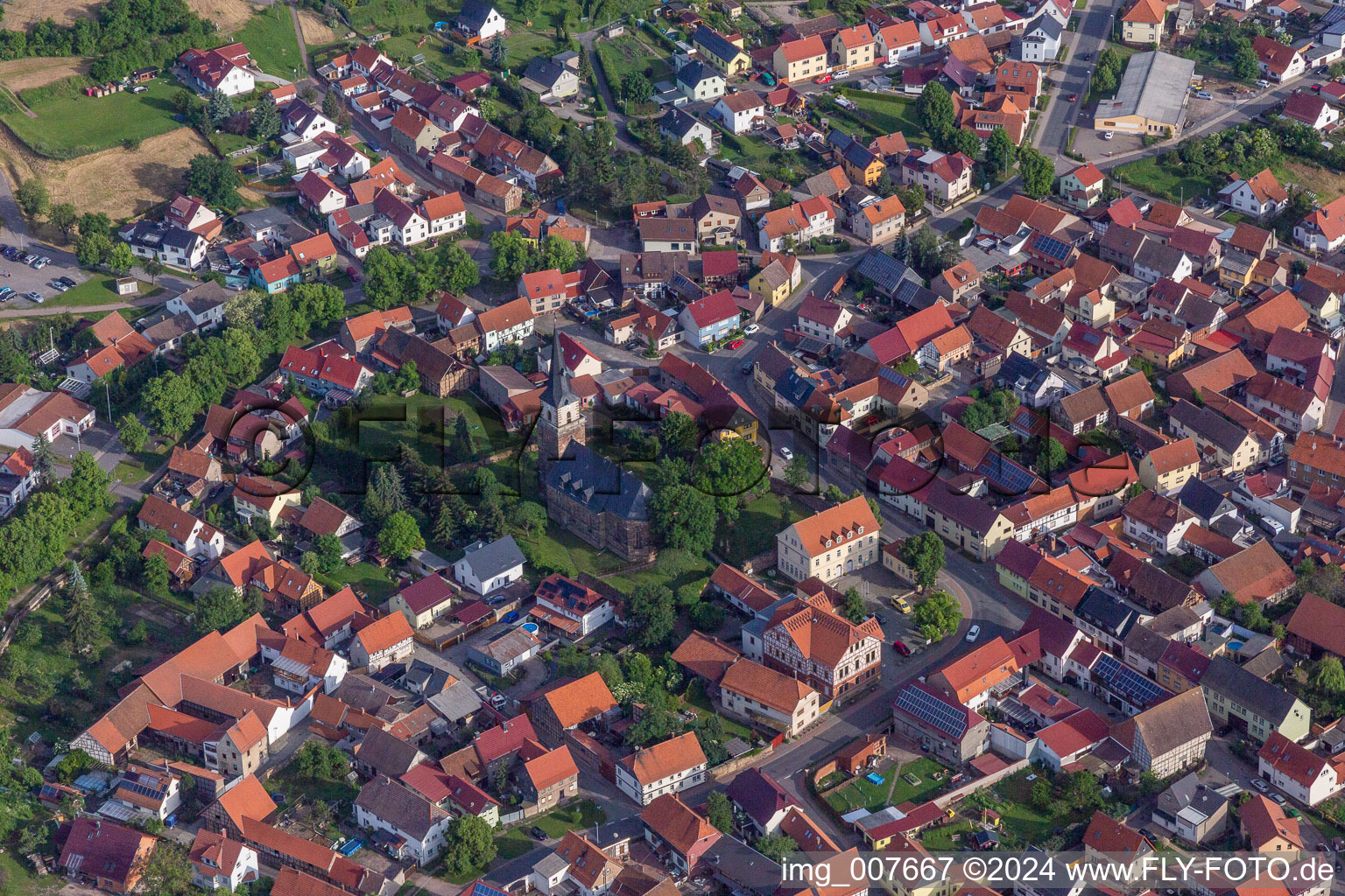 Oblique view of Town View of the streets and houses of the residential areas in Seebergen in the state Thuringia, Germany