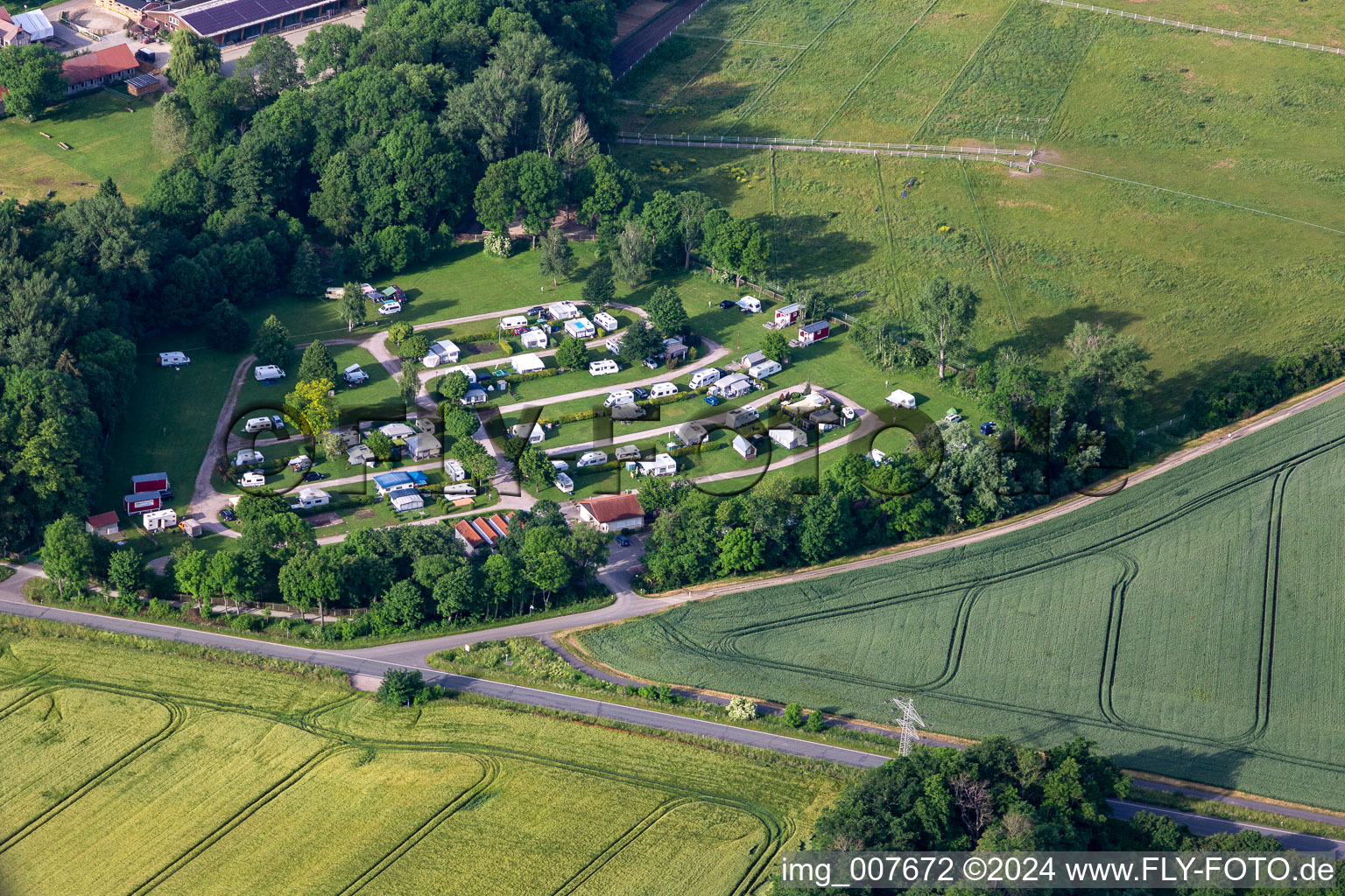 Camping with caravans and tents in Muehlberg in the state Thuringia, Germany