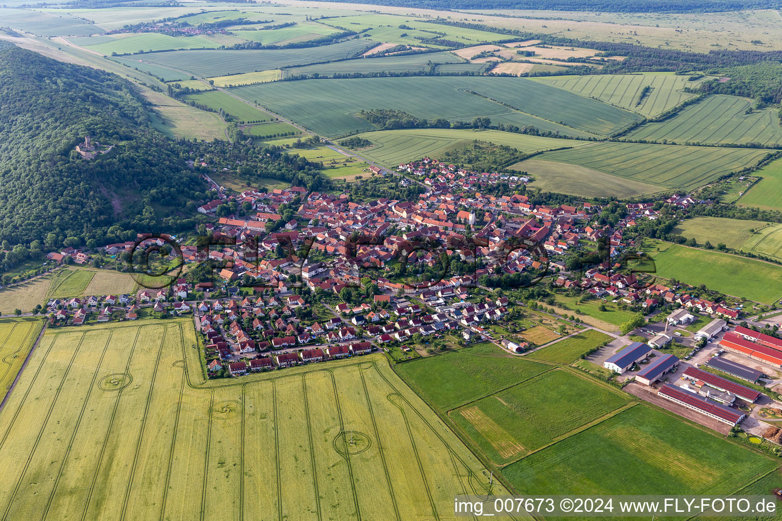 Town View of the streets and houses of the residential areas in Muehlberg in the state Thuringia, Germany