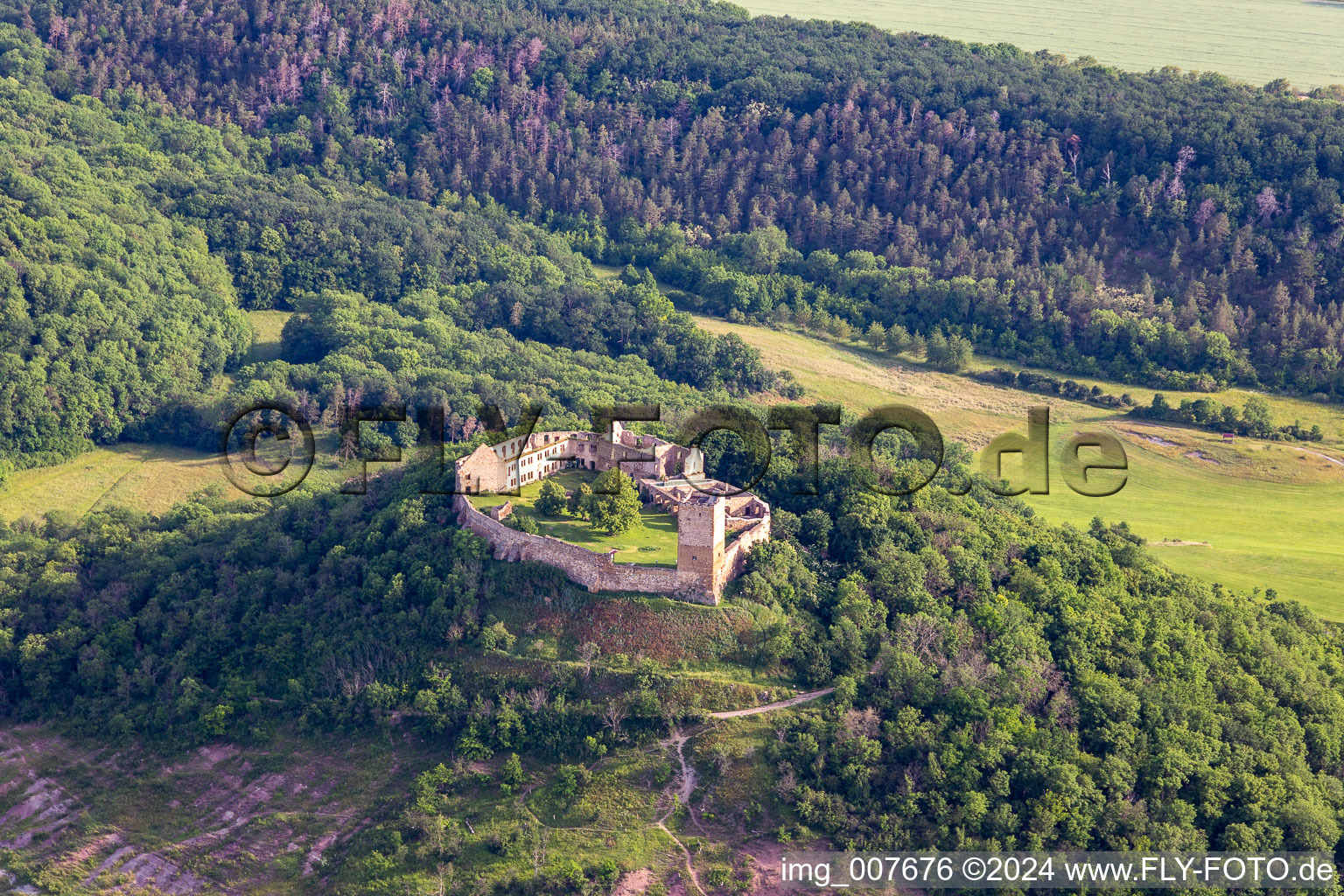 Ruins and vestiges of the former castle and fortress Burg Gleichen on Thomas-Muentzer-Strasse in the district Wandersleben in Drei Gleichen in the state Thuringia, Germany