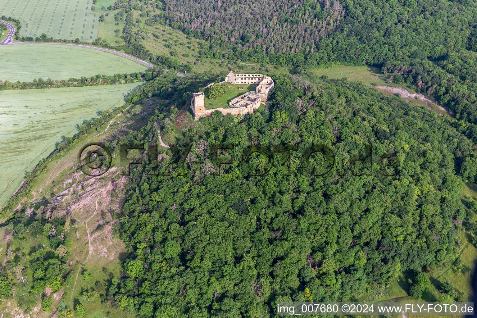 Aerial photograpy of Gleichen Castle in the district Wandersleben in Drei Gleichen in the state Thuringia, Germany