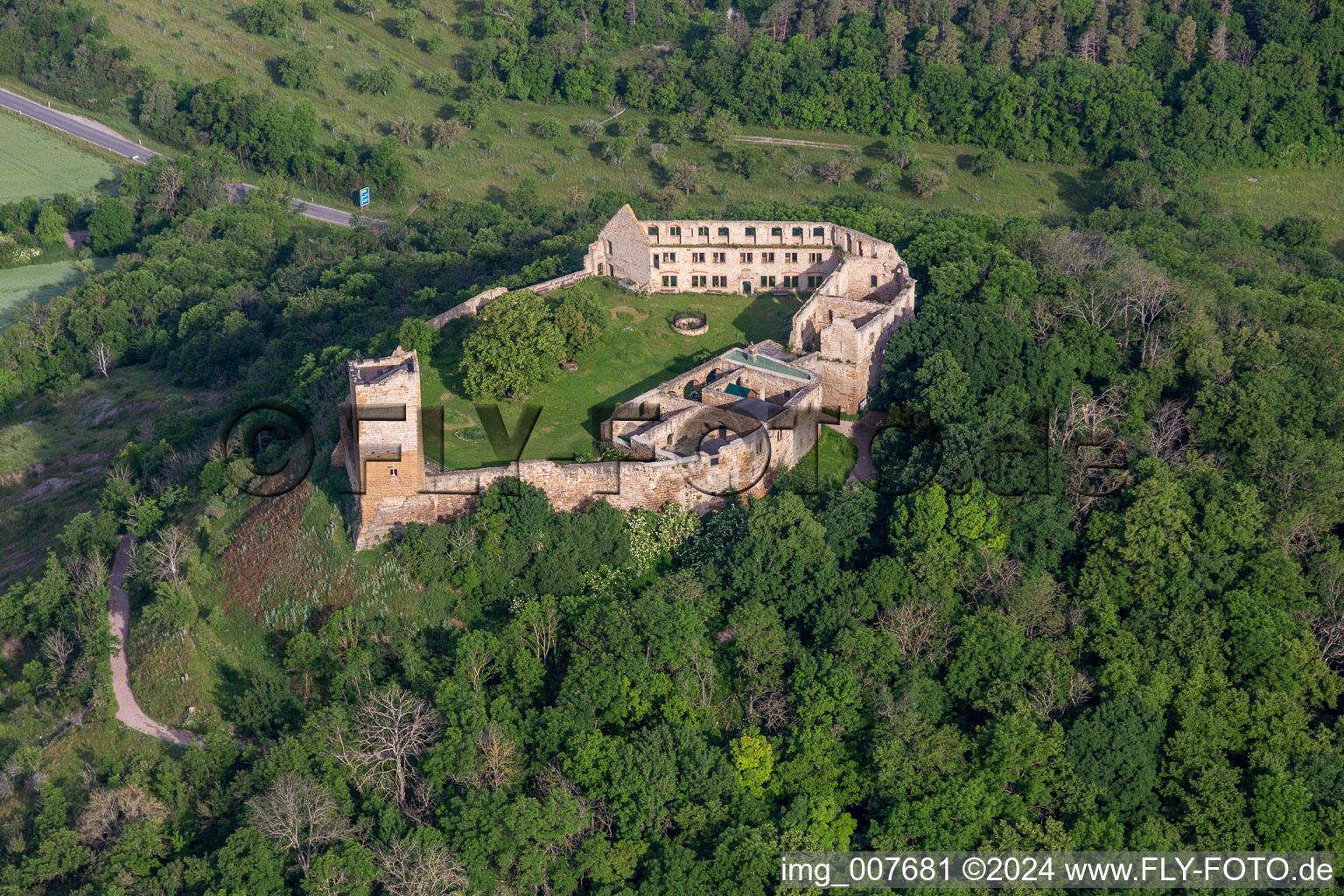 Oblique view of Gleichen Castle in the district Wandersleben in Drei Gleichen in the state Thuringia, Germany