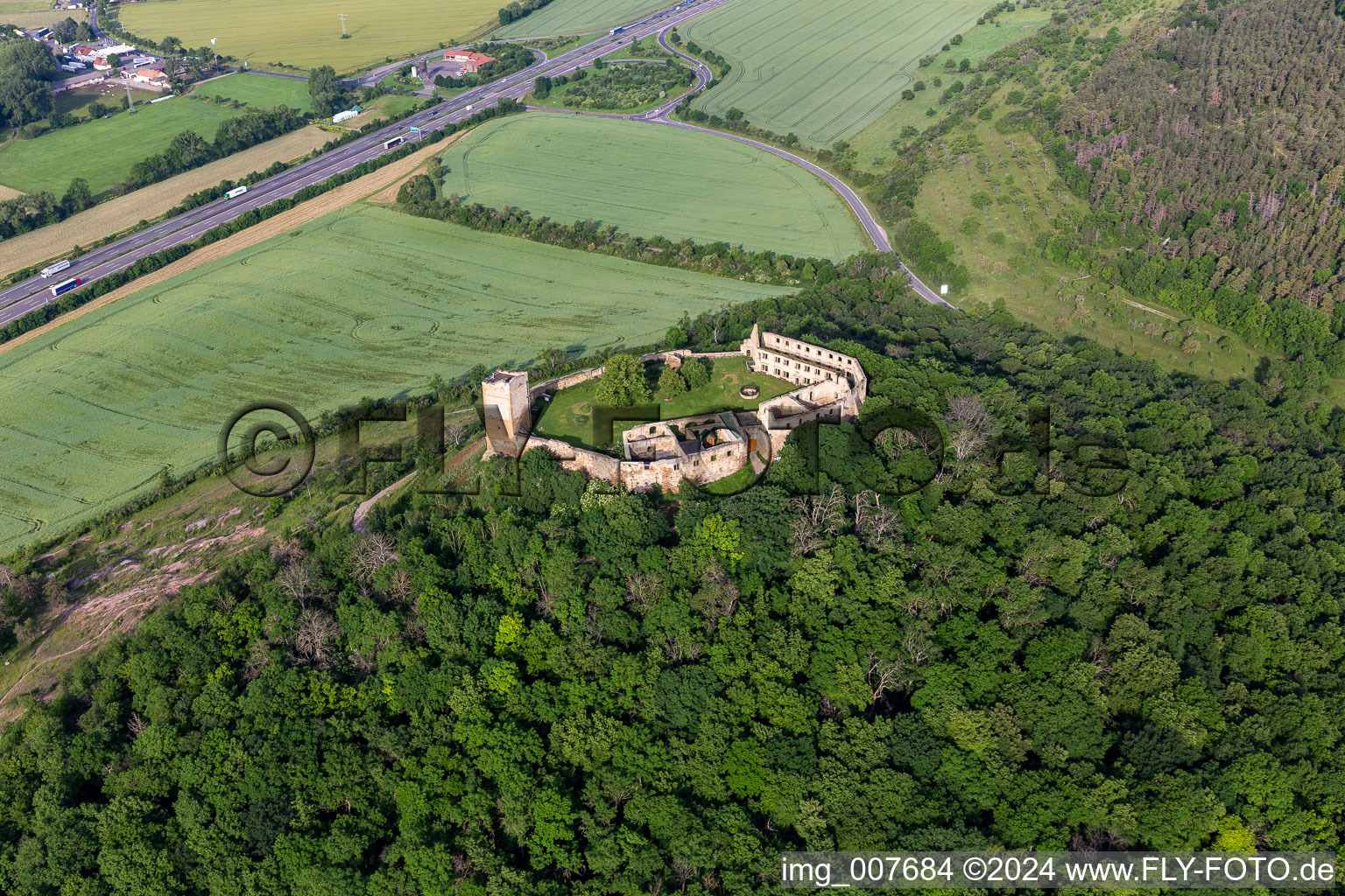 Gleichen Castle in the district Wandersleben in Drei Gleichen in the state Thuringia, Germany out of the air